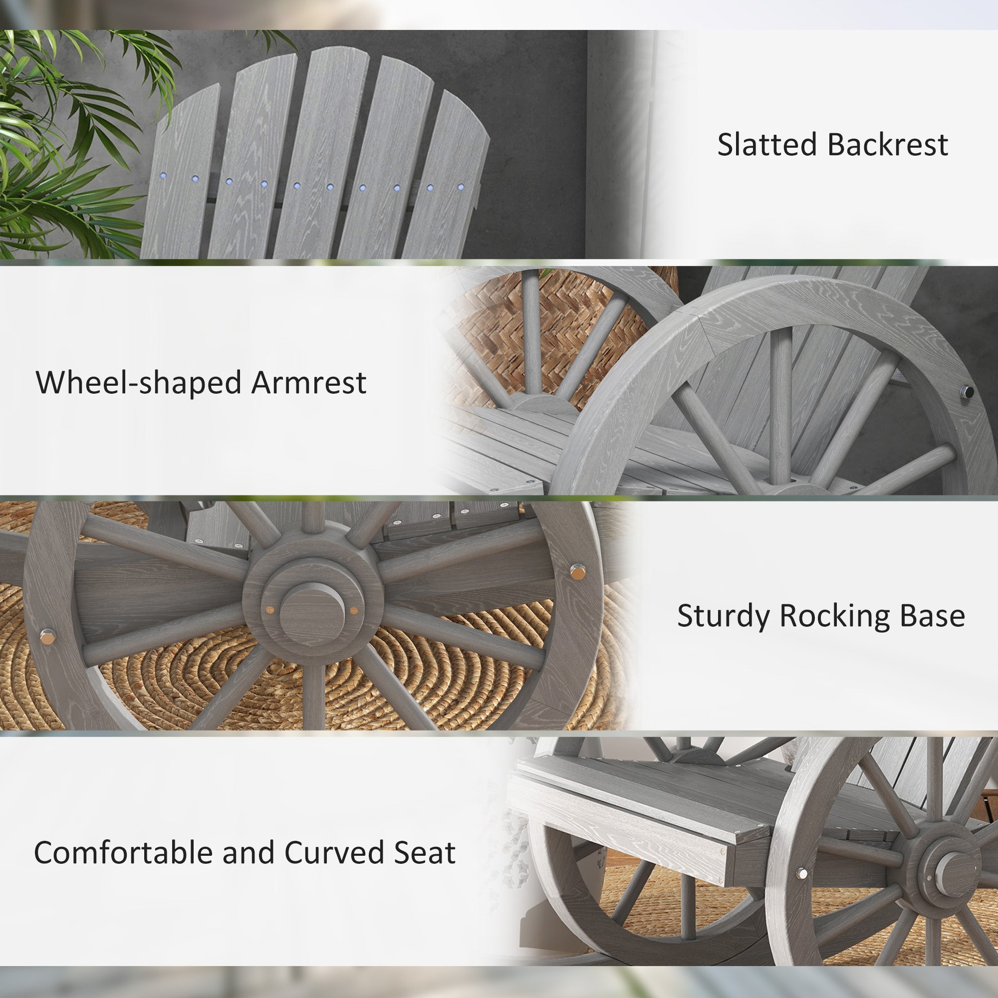 Outsunny Wooden Adirondack Rocking Chair Reclining Armchair Outdoor Garden Furniture Patio Porch Rocker - Grey - North Peak Garden Furniture