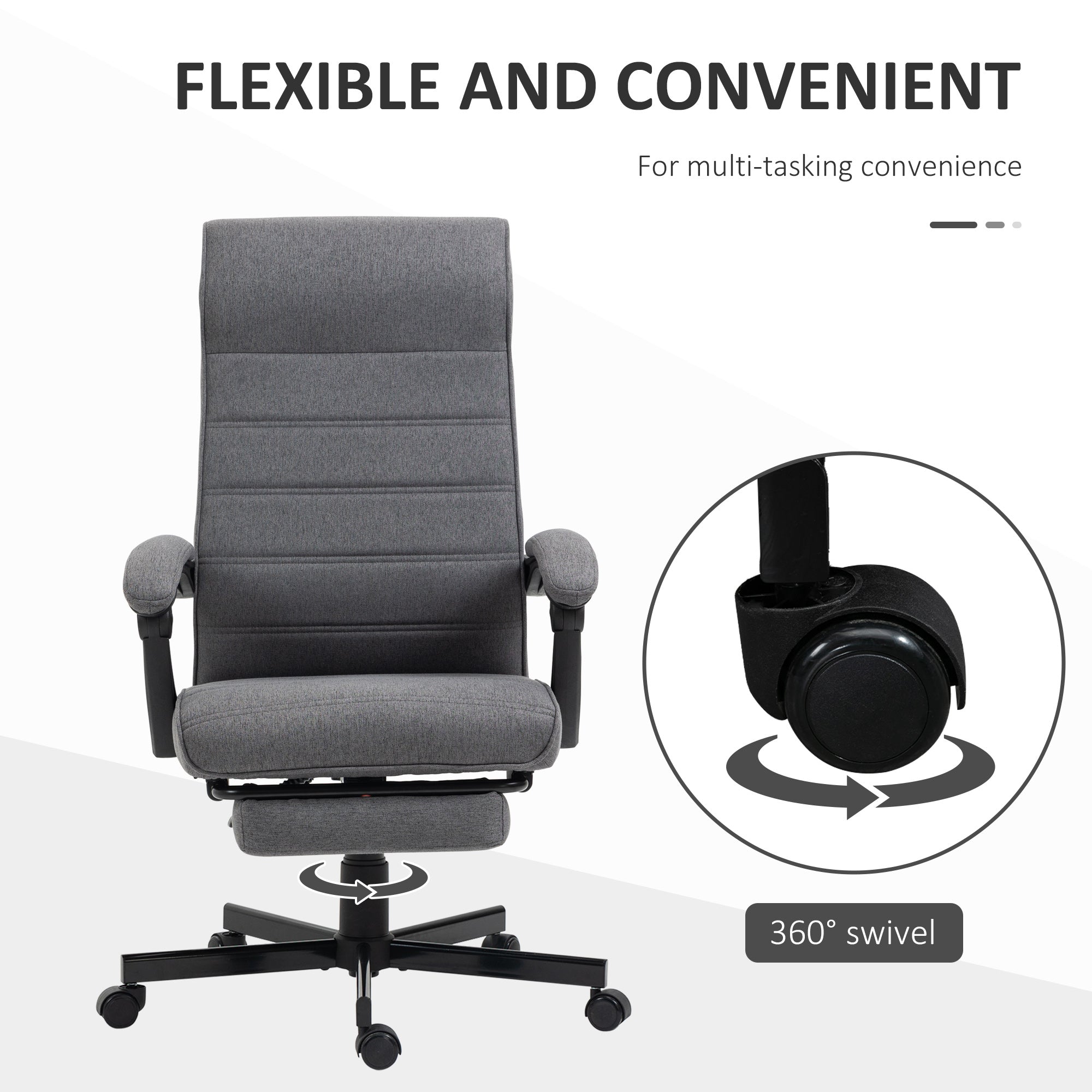 Vinsetto Office Chair, Computer Desk Chair, Fabric Swivel Chair with Adjustable Height and Rolling Wheels for Home Office Work Study, Grey - North Peak Garden Furniture