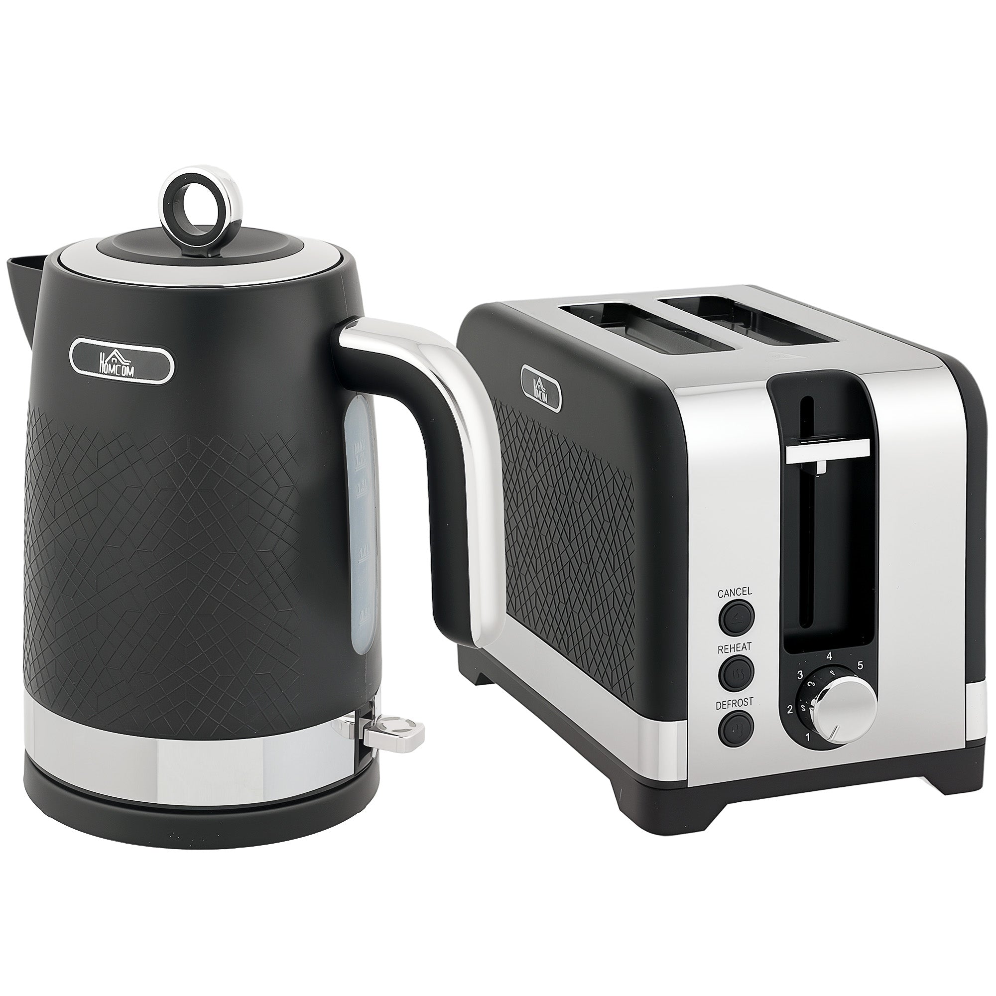 HOMCOM Sleek Textured Kettle and Toaster Set - Black