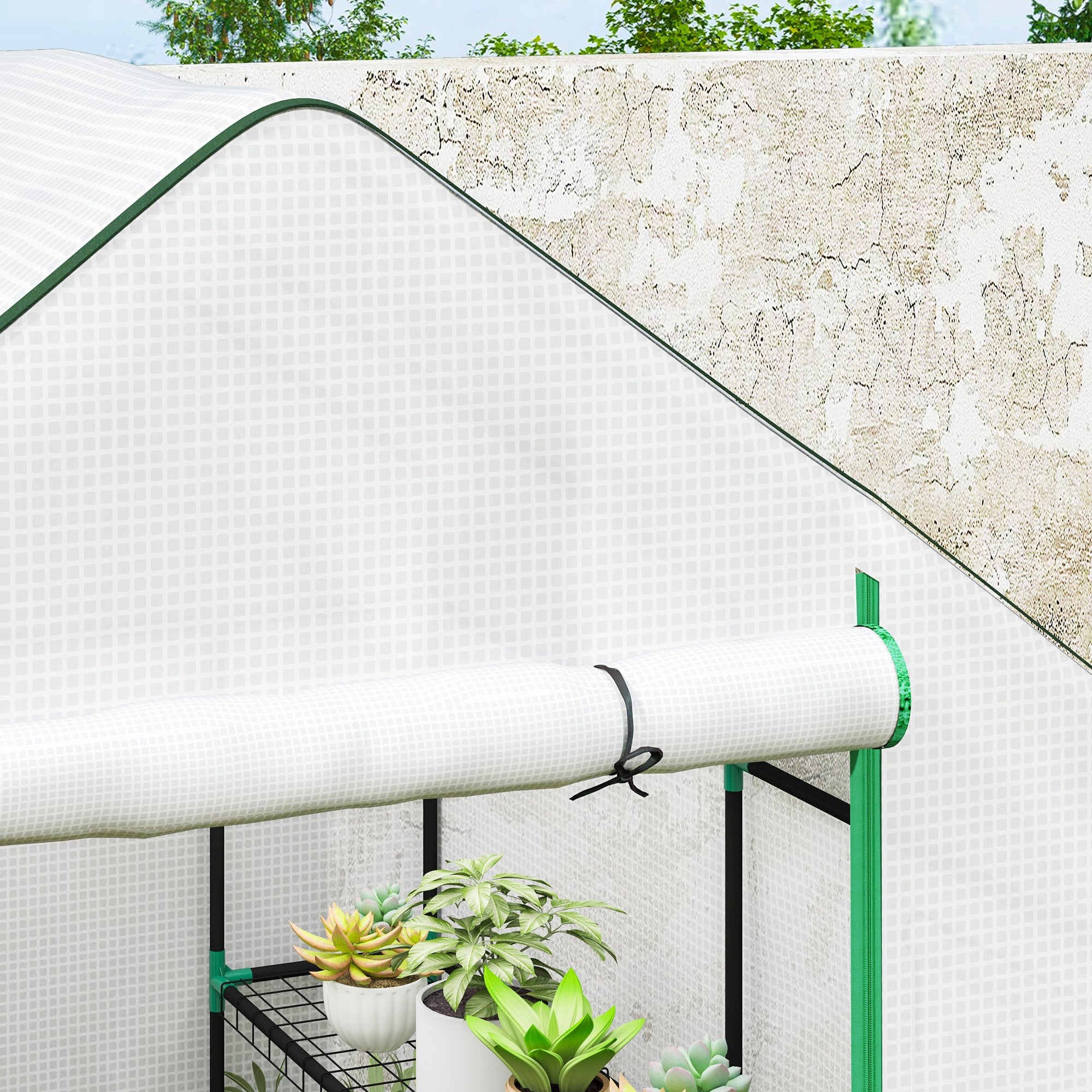 Outsunny 143 x 140cm Walk-In Greenhouse, with Accessories - White - North Peak Garden Furniture