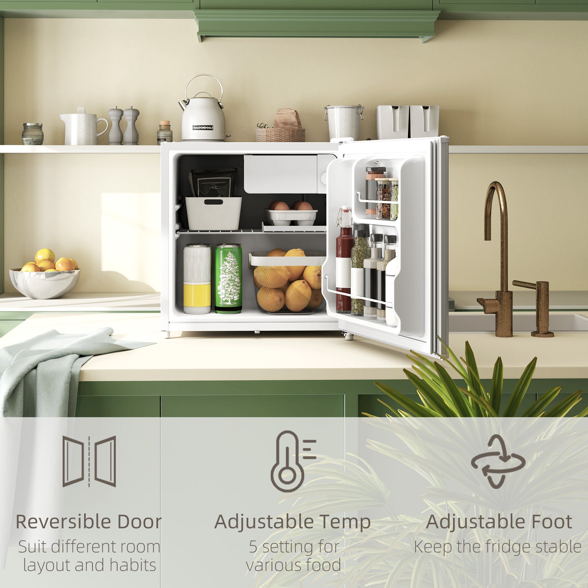 HOMCOM 46 Litre Lockable Countertop Fridge - Cream White - North Peak Garden Furniture