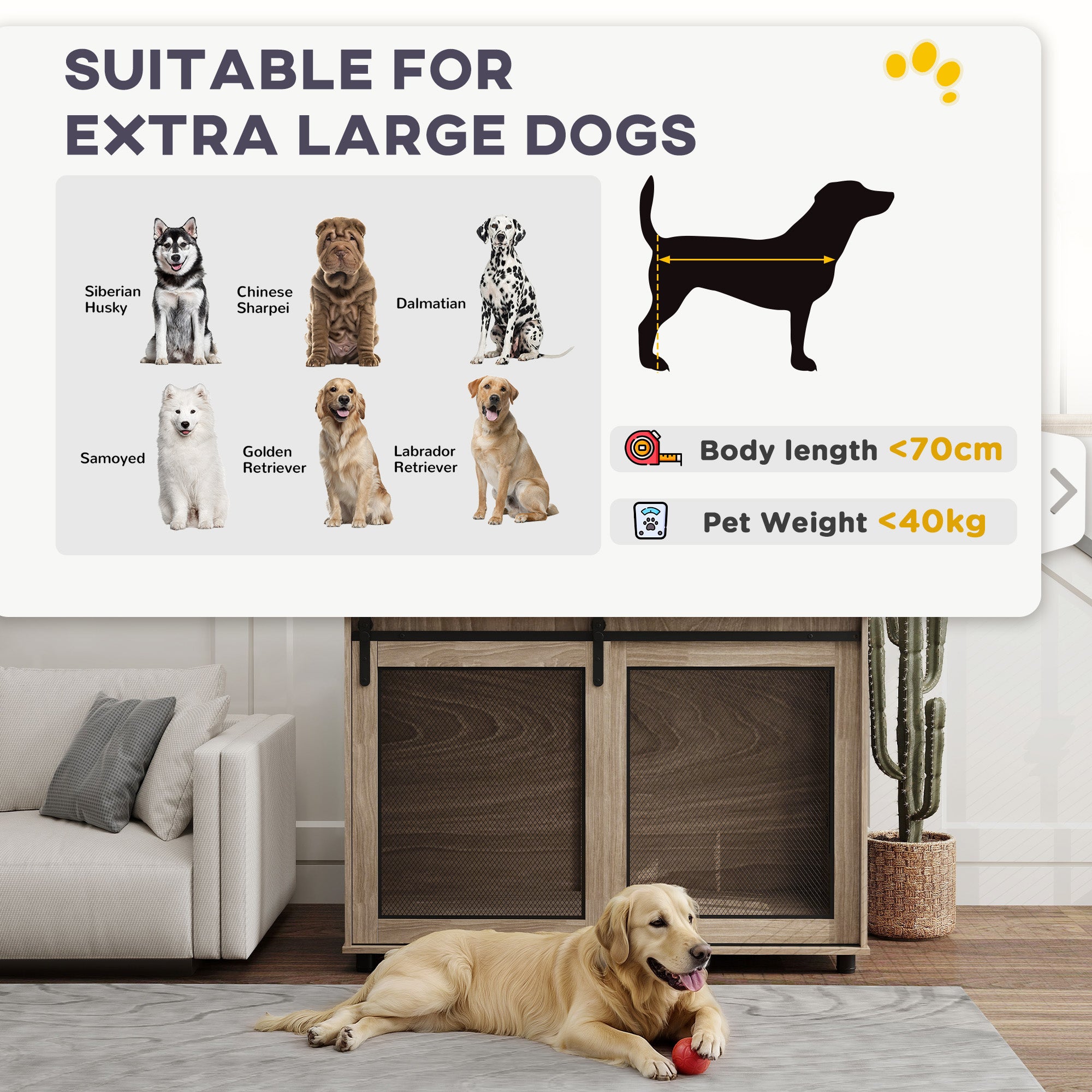 PawHut Dog Crate Furniture with Sliding Door for Extra Large Dogs, 118 x 75.5 x 82cm, Walnut Brown - North Peak Garden Furniture