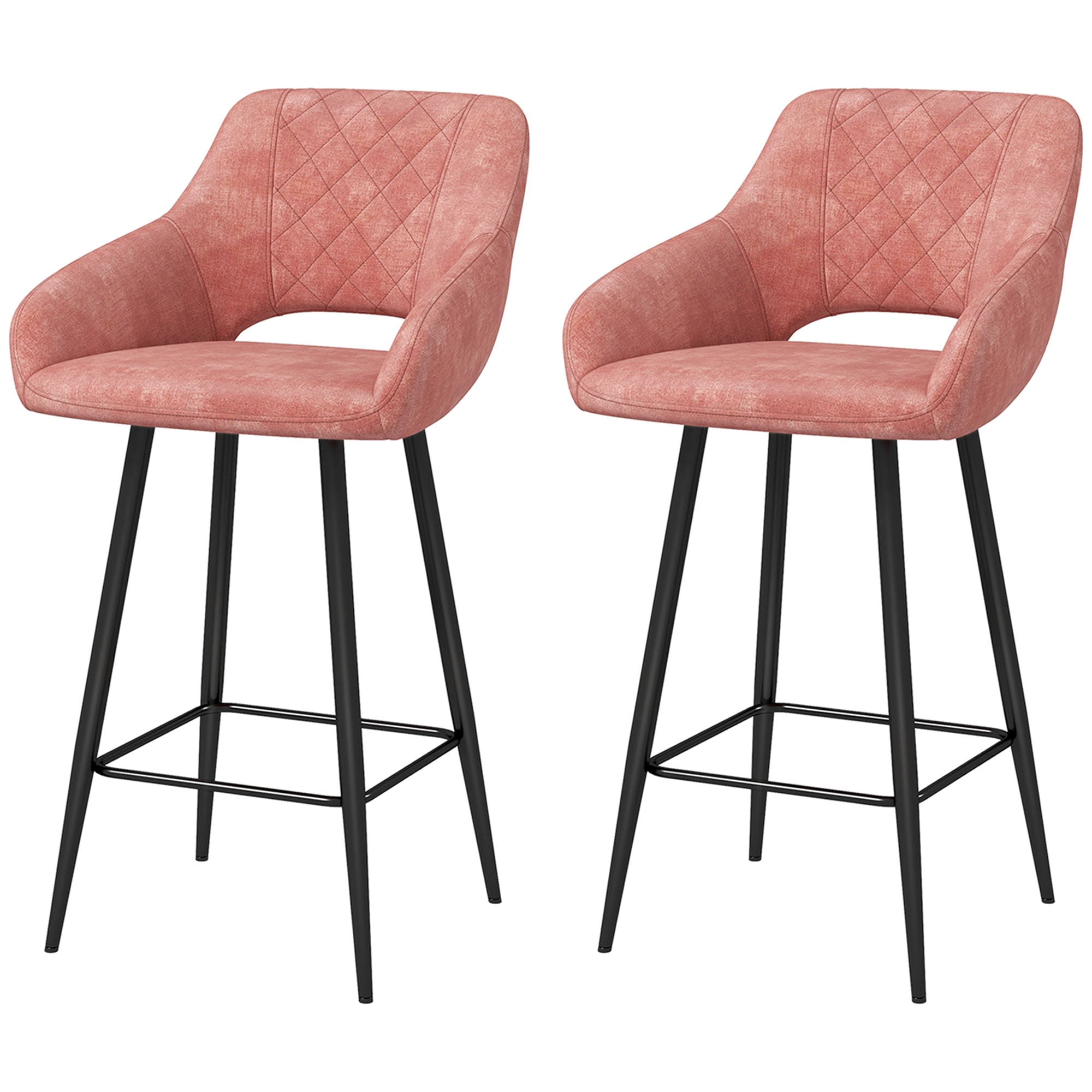 HOMCOM Set of Two Velvet-Feel Bar Stools - Pink