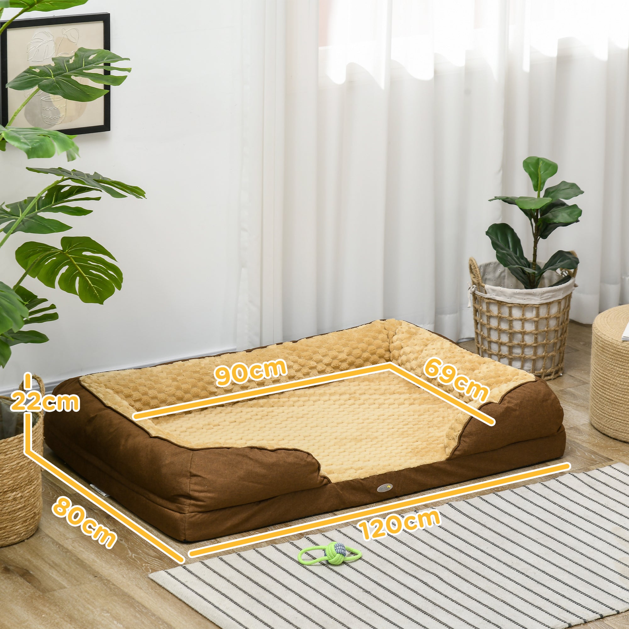 PawHut Calming Dog Bed Pet Mattress w/ Removable Cover, Anti-Slip Bottom, for Large Dogs, 120L x 80W x 22Hcm - Brown - North Peak Garden Furniture