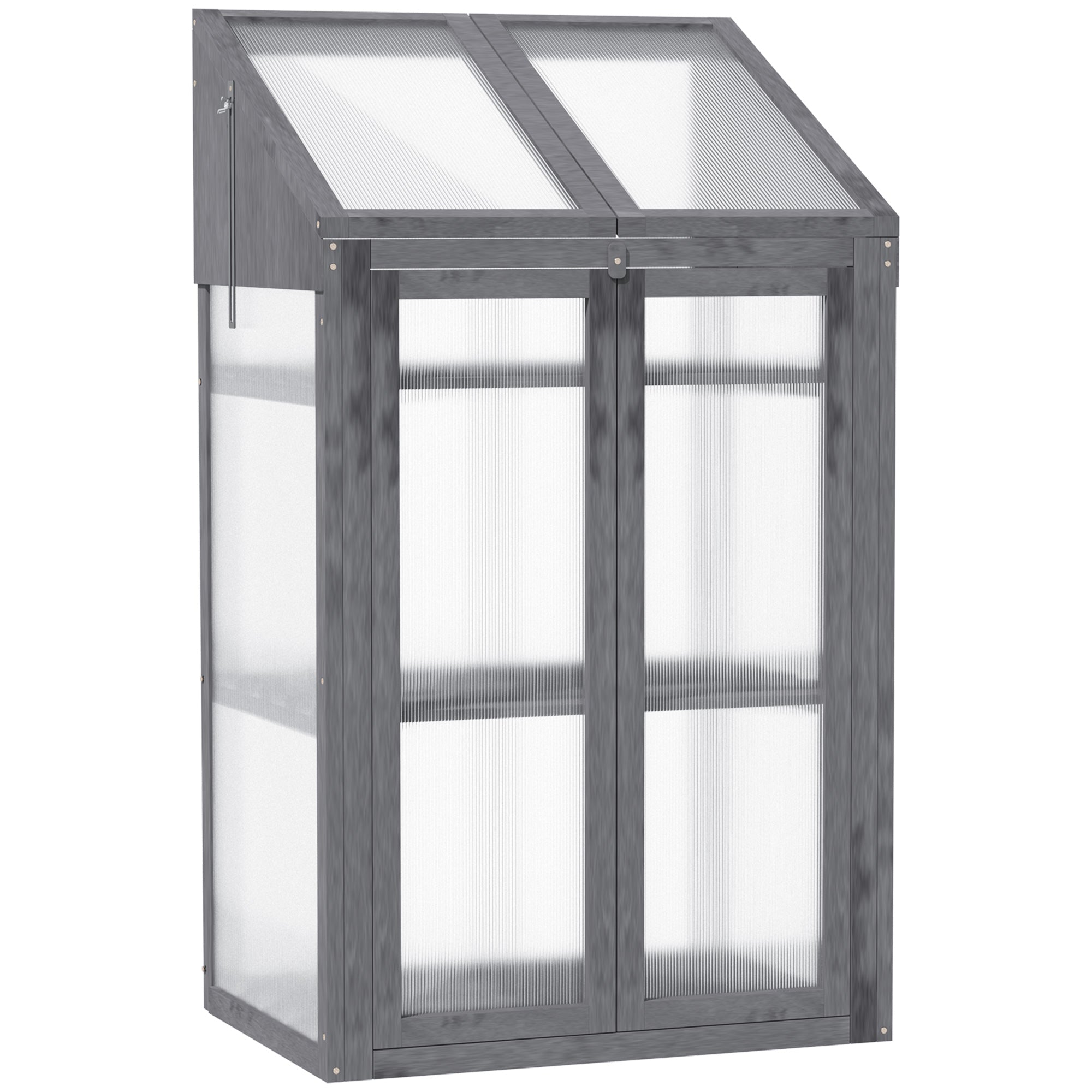 Outsunny Wooden Cold Frame Polycarbonate Greenhouse with Openable Top Cover and Double Door, Grow House for Flower, Vegetable and Plants, 70 x 50 x 120cm, Grey - North Peak Garden Furniture