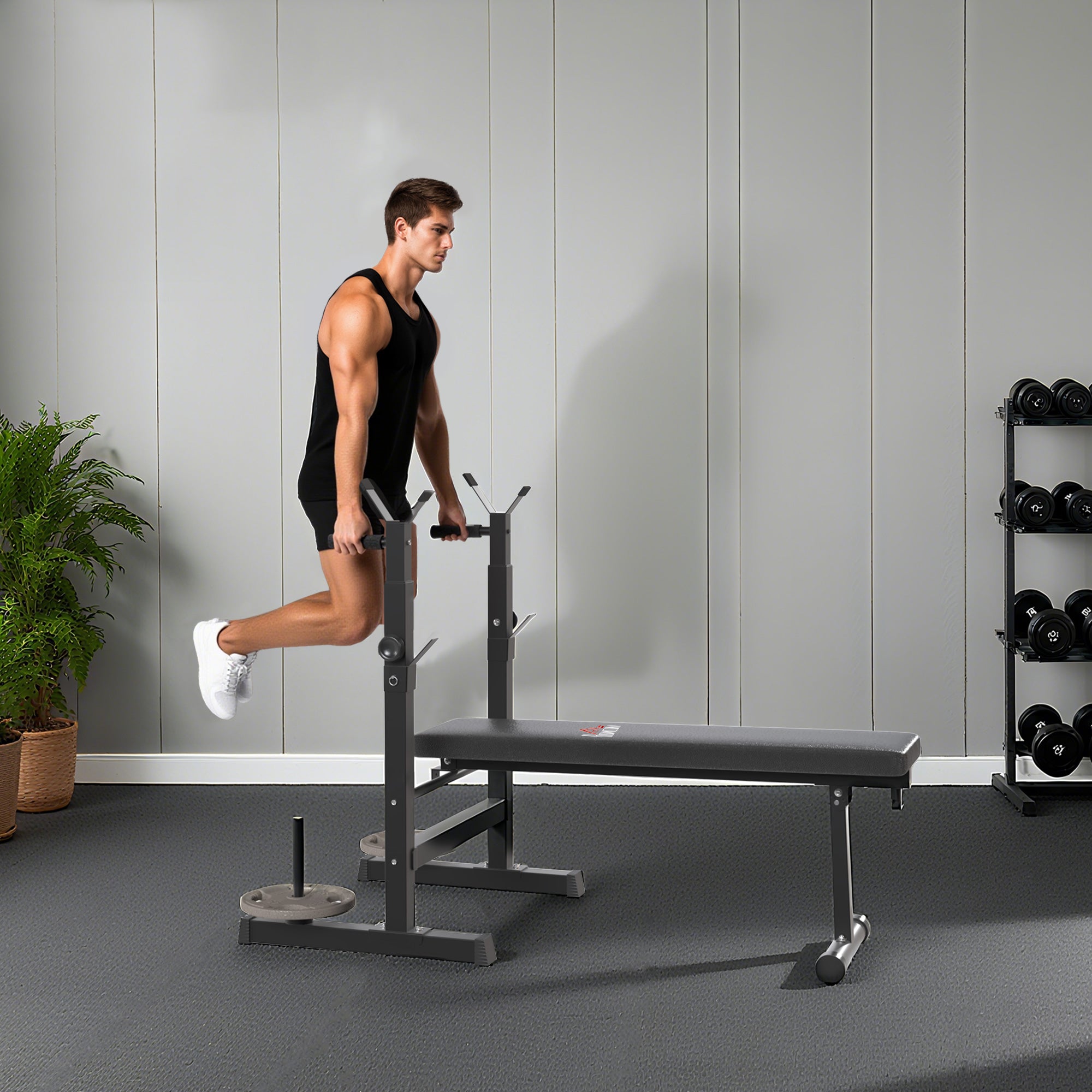 HOMCOM Adjustable Weight Bench, Foldable Bench Press with Barbell Rack and Dip Station for Home Gym, Strength Training Multiuse Workout Bench