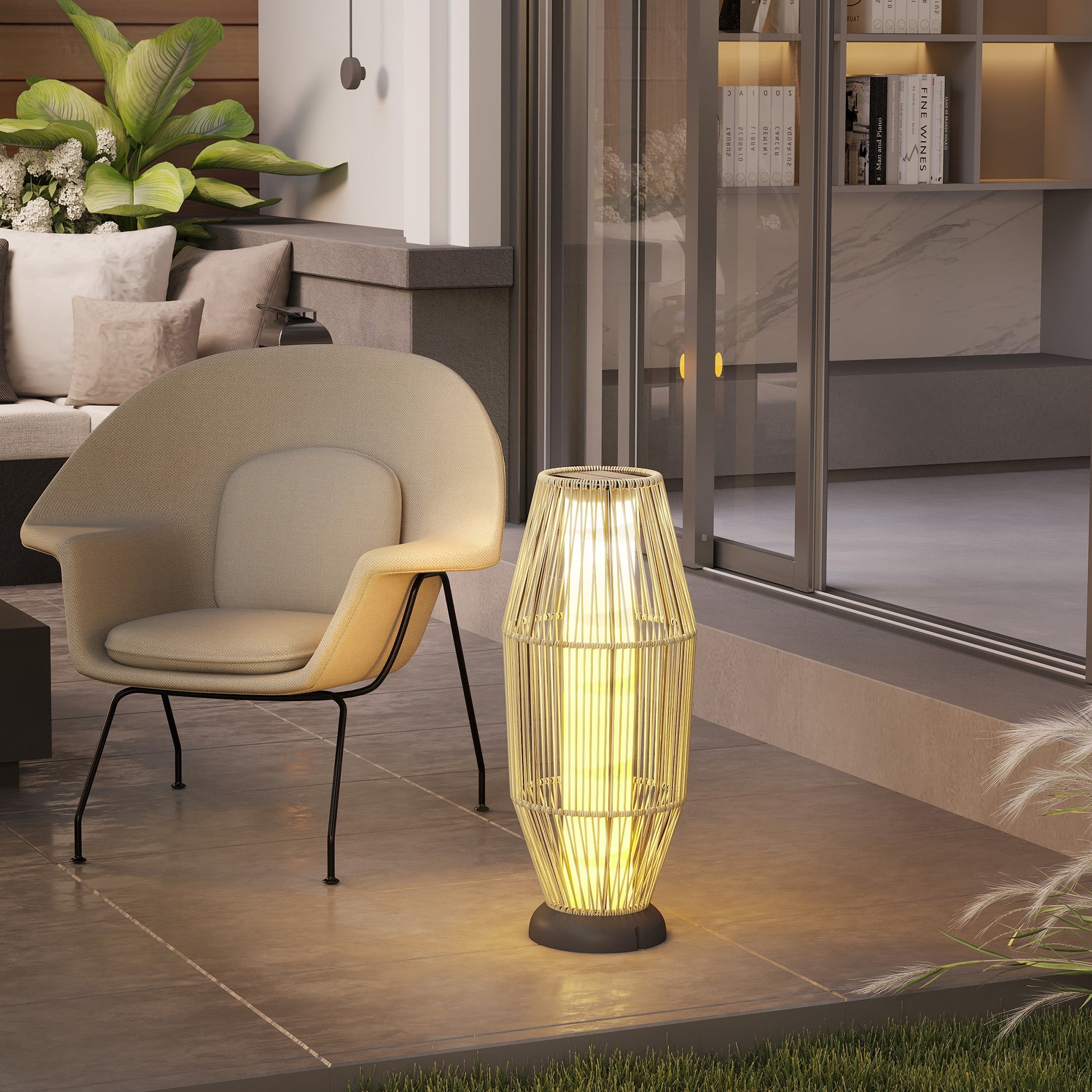 Outsunny Garden Rattan Lamp, 72 cm Tall Solar Rattan Floor Lamp, Solar Garden Light with Auto On/Off LED, IP44 for Outdoor, Porch, Pathway, Terrace, Grey - North Peak Garden Furniture