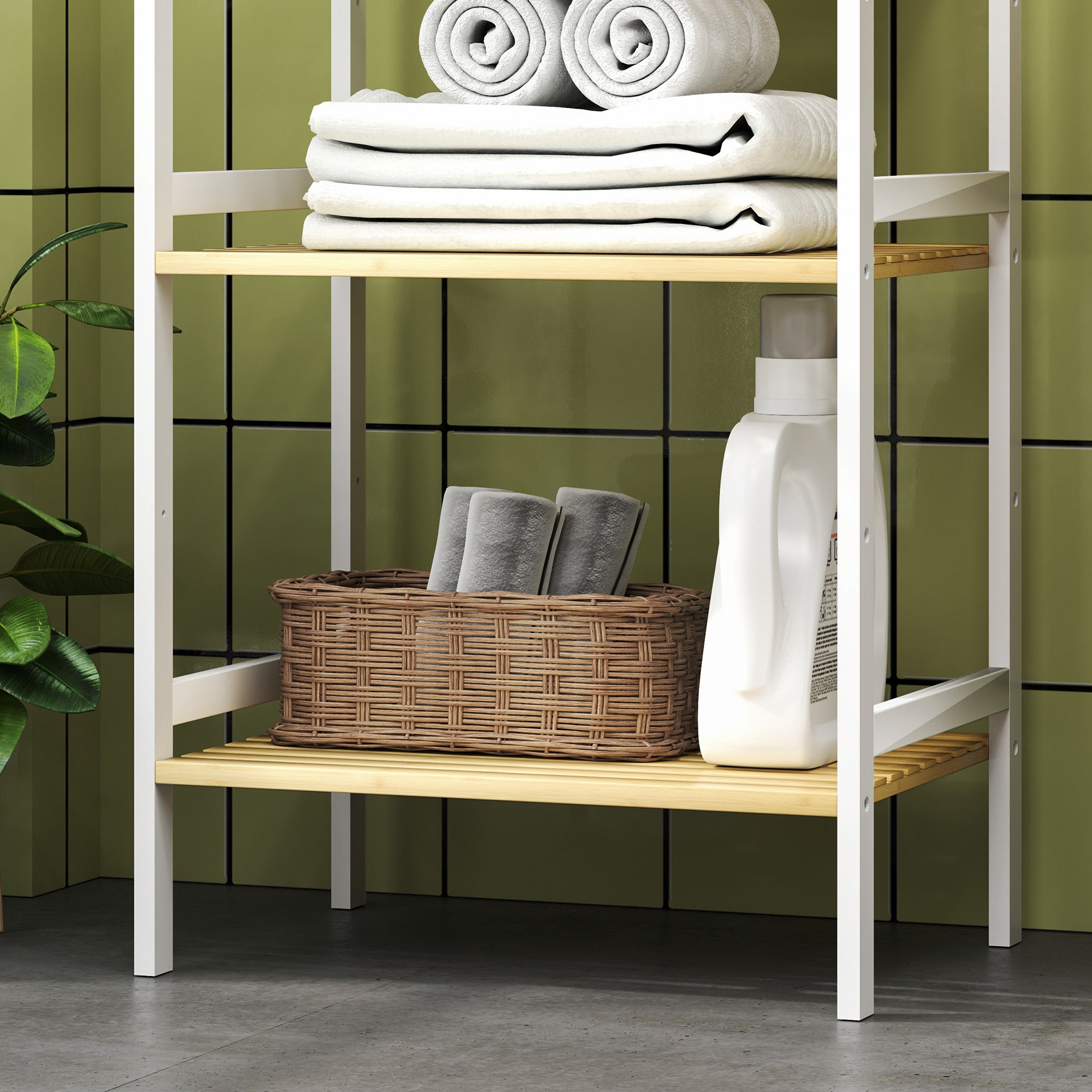 HOMCOM Three-Tier Bamboo Adjustable Shelf Storage Unit - North Peak Garden Furniture
