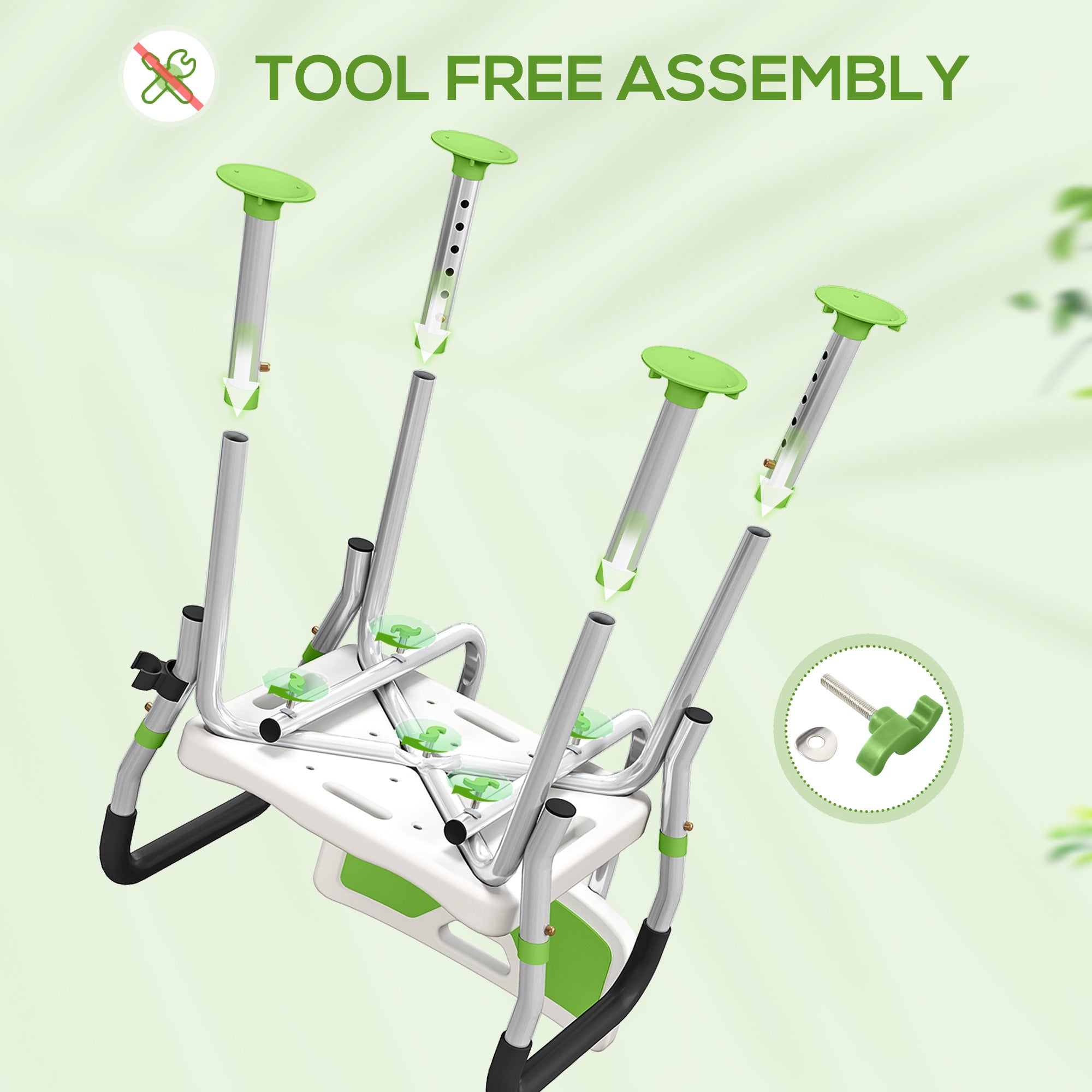 HOMCOM EVA Padded Shower Chair for the Elderly and Disabled, Height Adjustable Shower Stool with Back and Arms, 4 Suction Foot Pads, Green