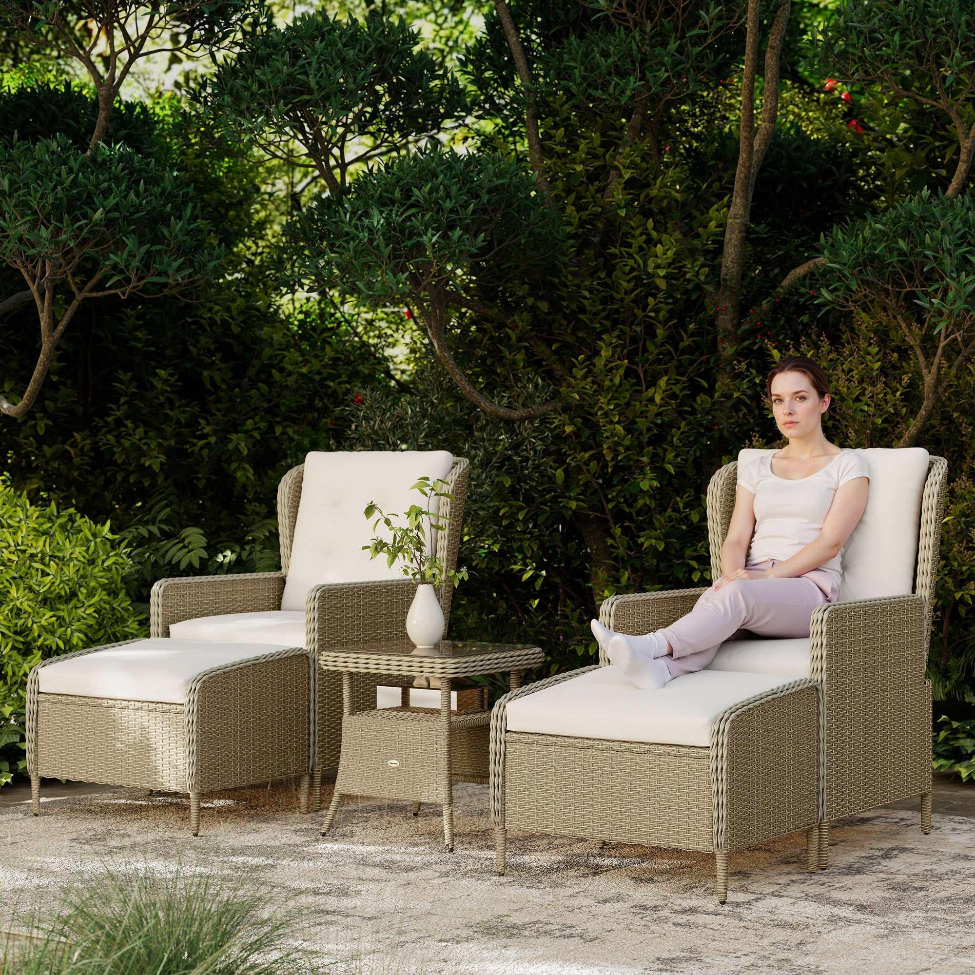 Outsunny Five-Piece Reclining Rattan Chair Set - Light Grey