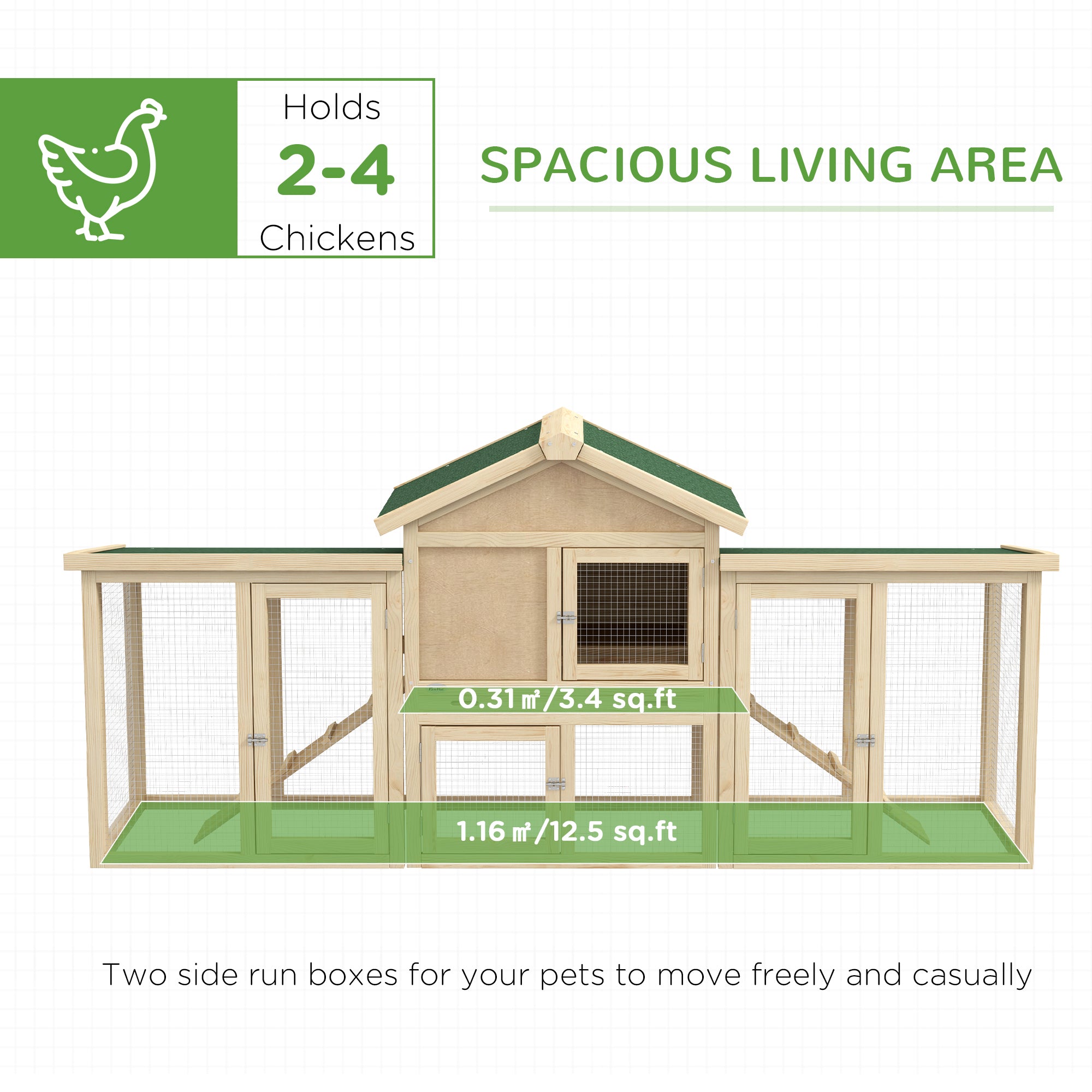 PawHut Large Chicken Coop with Run Backyard Hen House Poultry Coops Cages with Nesting Box Wooden 204 x 85 x 93cm - North Peak Garden Furniture