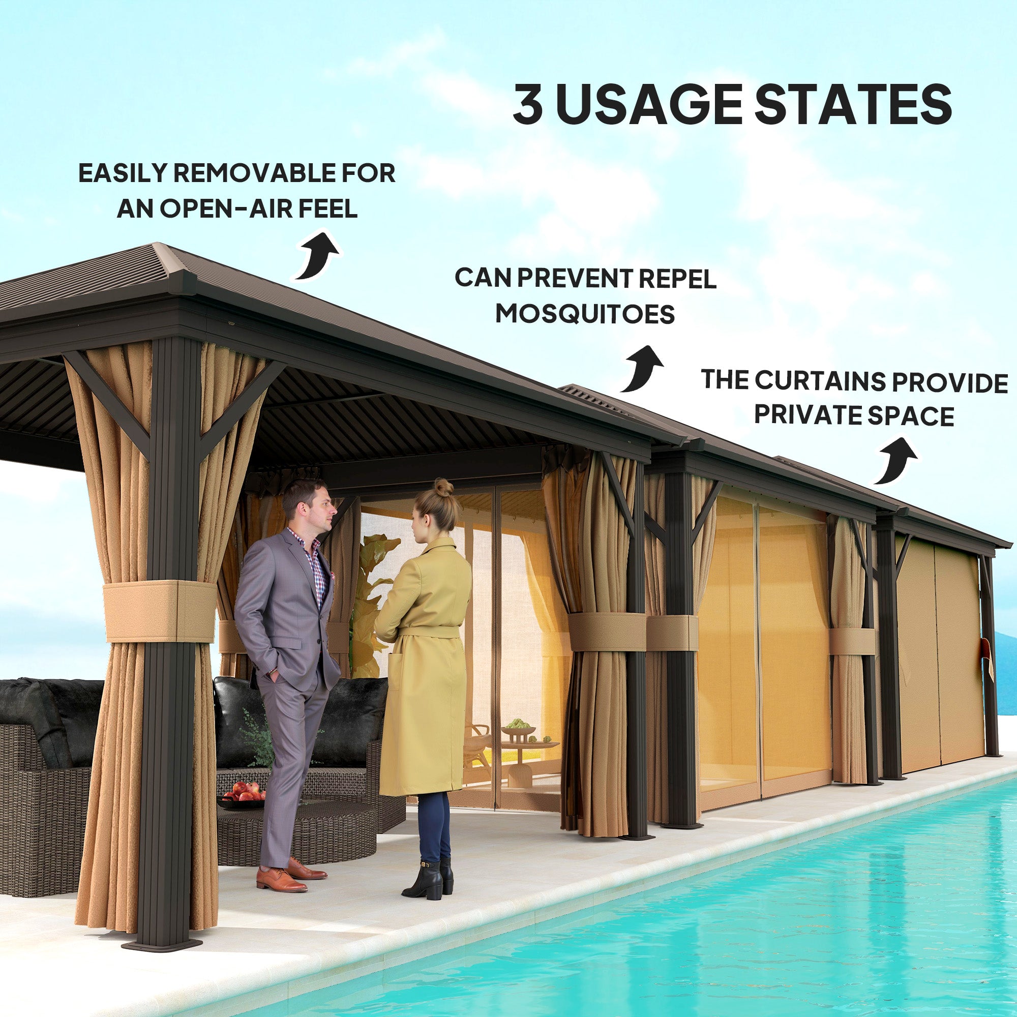 Outsunny 3.6 x 3(m) Aluminium Frame Hardtop Gazebo, with Accessories - North Peak Garden Furniture