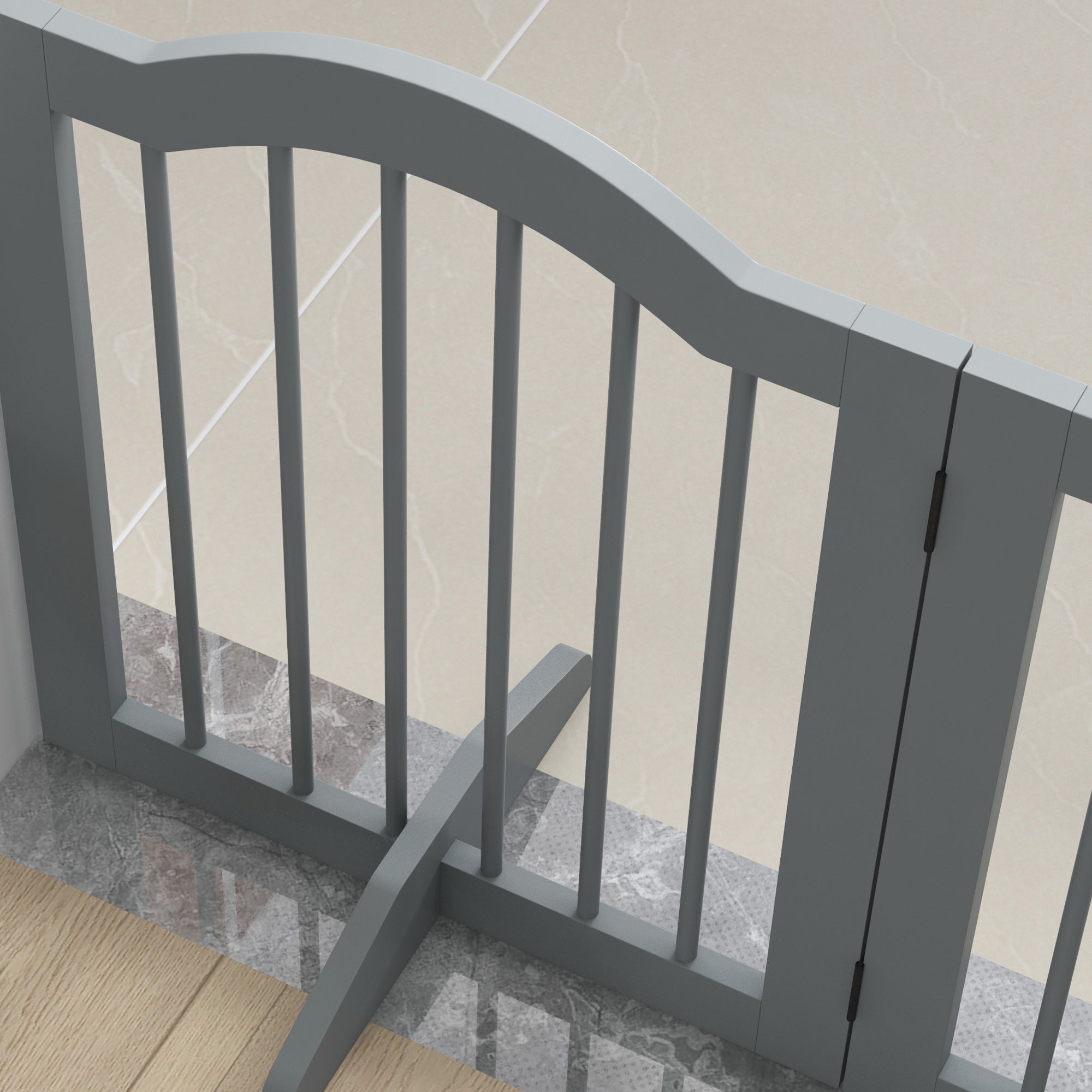 PawHut 3 Panels Dog Gate w/ Support Feet Fence Safety Barrier Freestanding Wood Light Grey - North Peak Garden Furniture