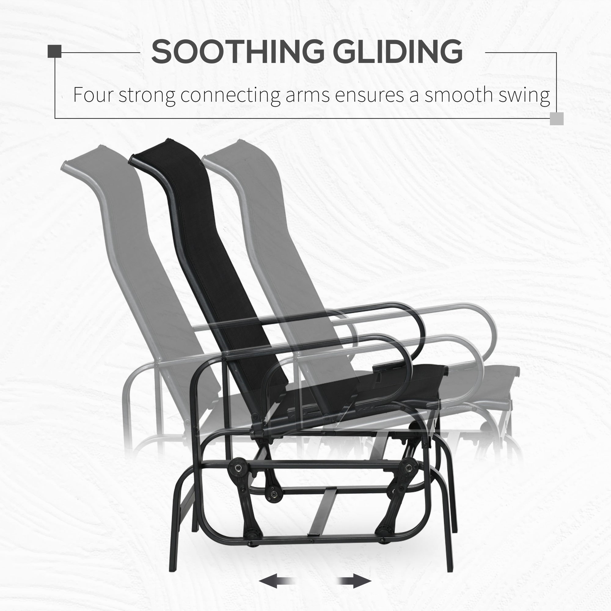 Outsunny Outdoor Gliding Rocking Chair with Sturdy Metal Frame Garden Comfortable Swing Chair, Black - North Peak Garden Furniture