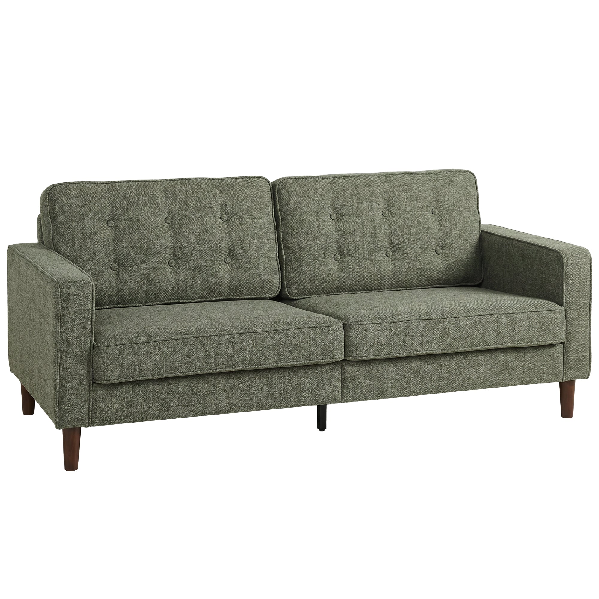 HOMCOM 3 Seater Sofa Button Tufted Upholstered Couch with Wood Legs for Living Room, Green