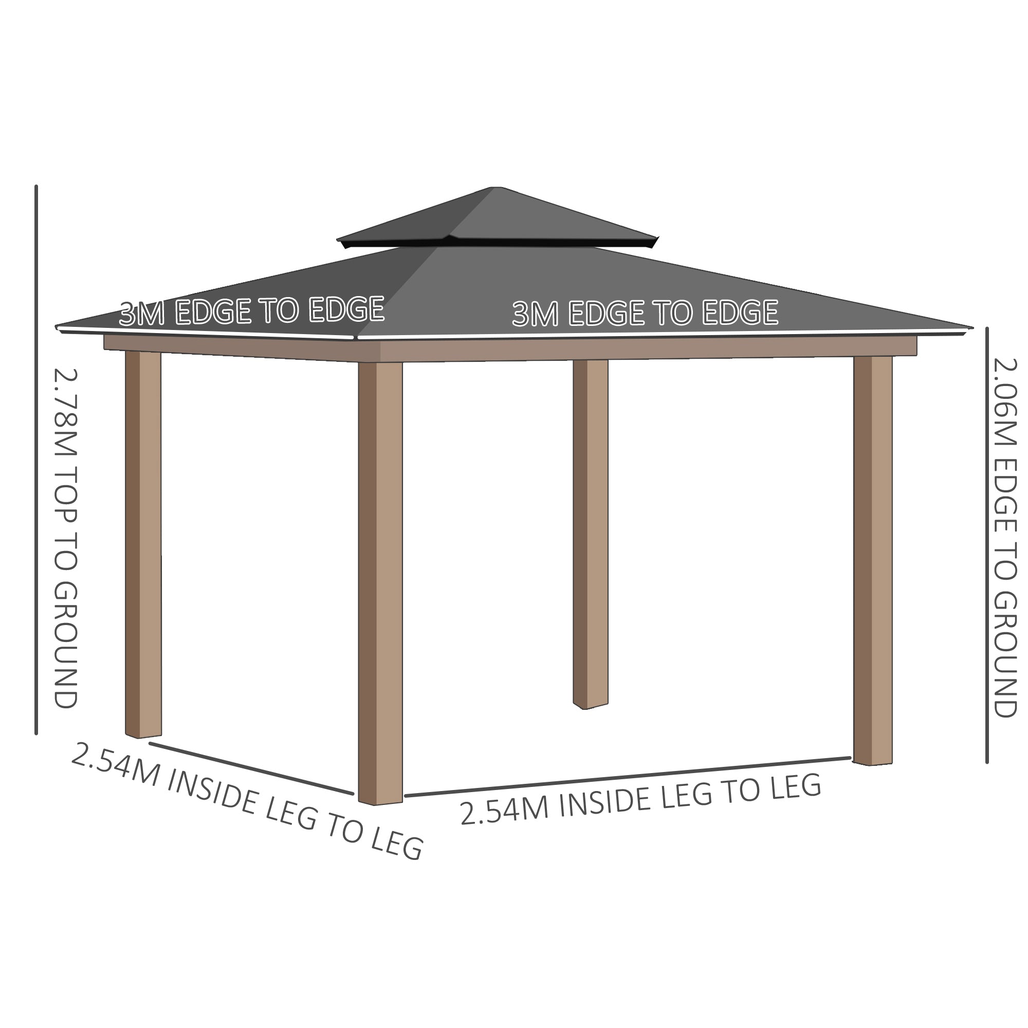 Outsunny 3 x 3 (m) Outdoor Polycarbonate Gazebo, Double Roof Hard Top Gazebo with Galvanised Steel Frame, Nettings & Curtains for Garden, Lawn, Patio and Deck - North Peak Garden Furniture