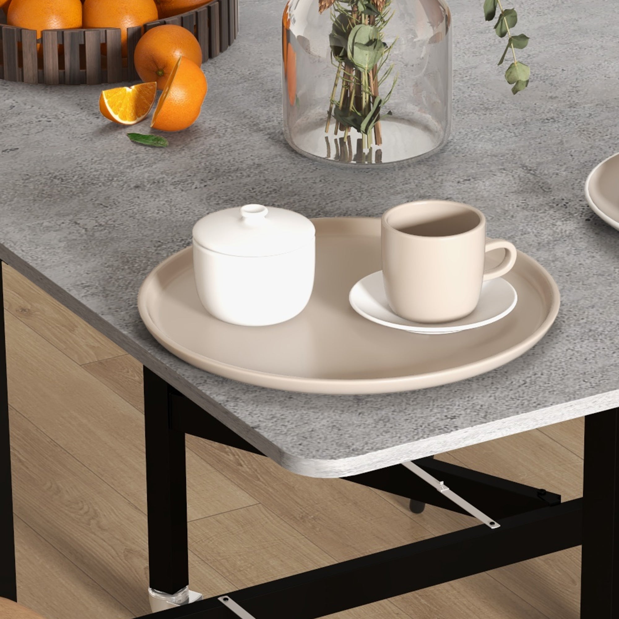 HOMCOM Drop Leaf Table, Folding Dining Table with Metal Frame, Rolling Kitchen Dining Table for Small Spaces, 120cm, Grey - North Peak Garden Furniture