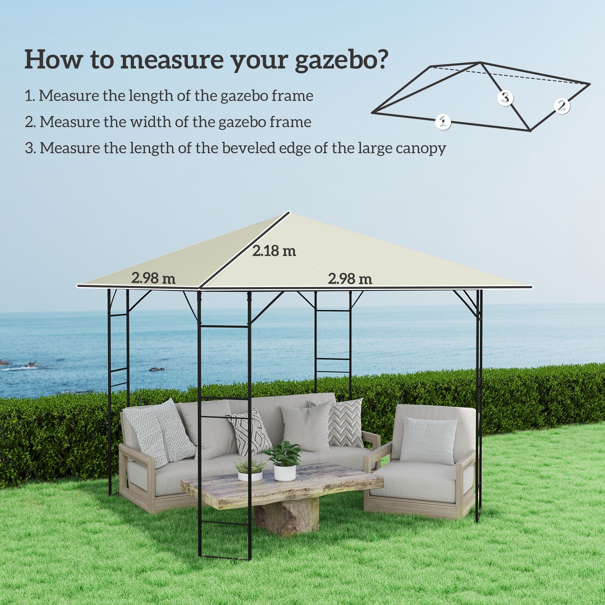 Outsunny 3 x 3(m) Gazebo Canopy Replacement, for 01-0867 - Cream - North Peak Garden Furniture