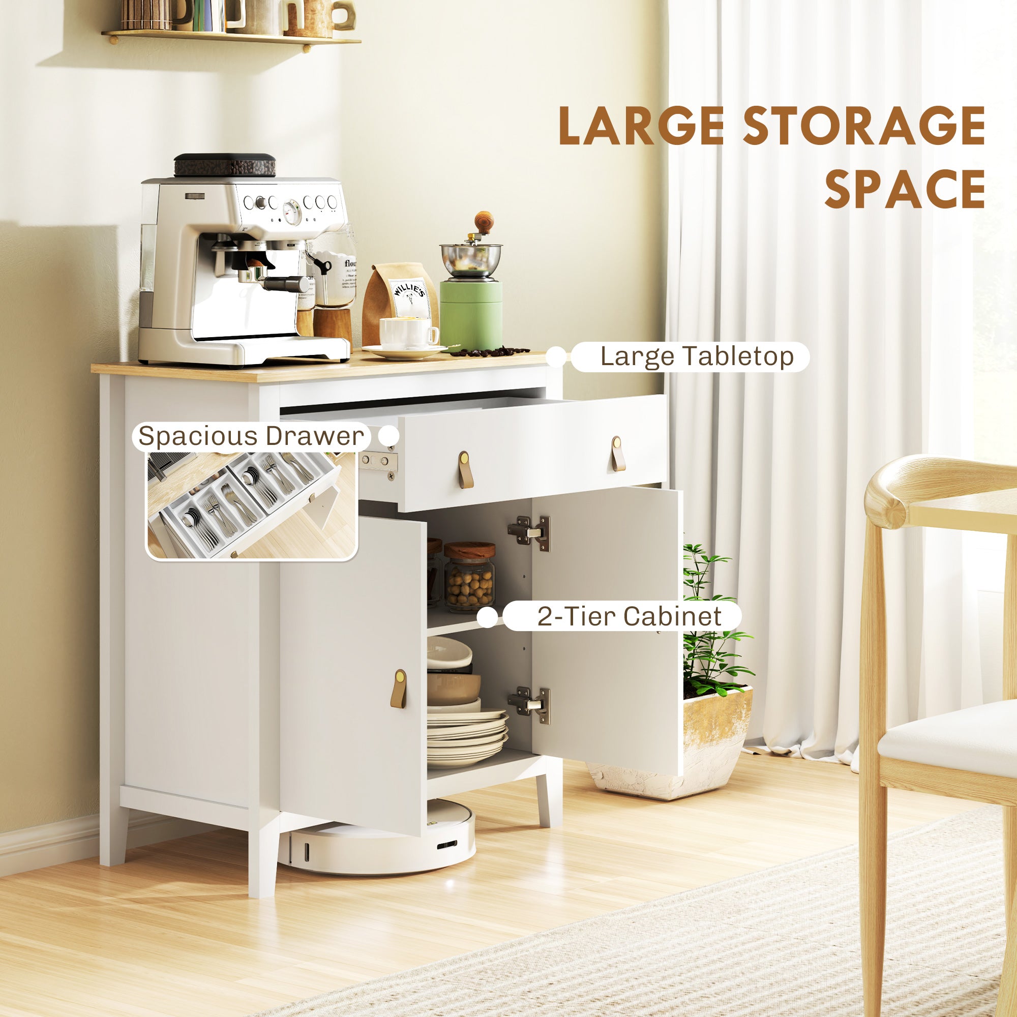 HOMCOM Farmhouse Style Sideboard - White - North Peak Garden Furniture