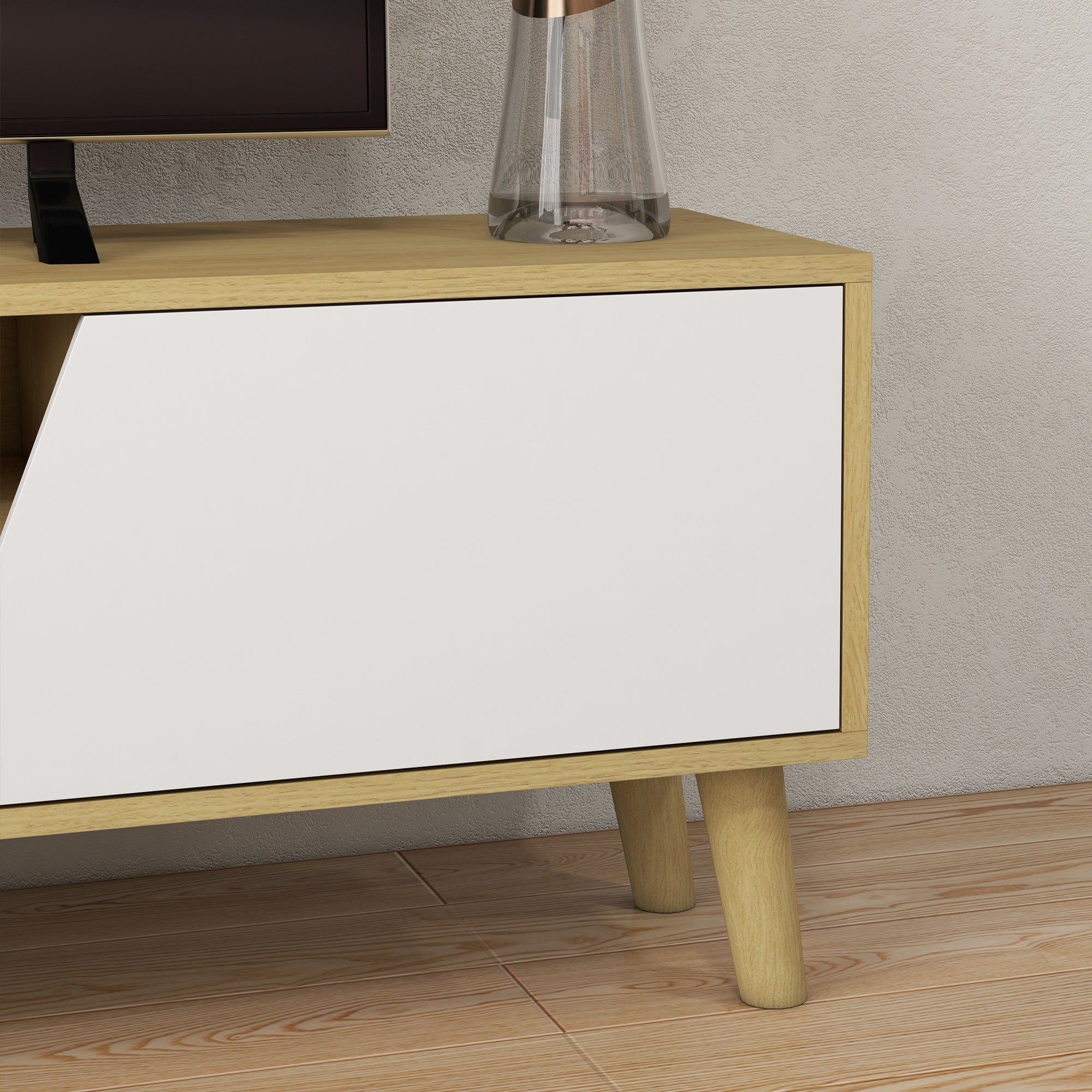 HOMCOM Scandinavian-Style TV Cabinet, with Storage - Wood-Effect/White - North Peak Garden Furniture