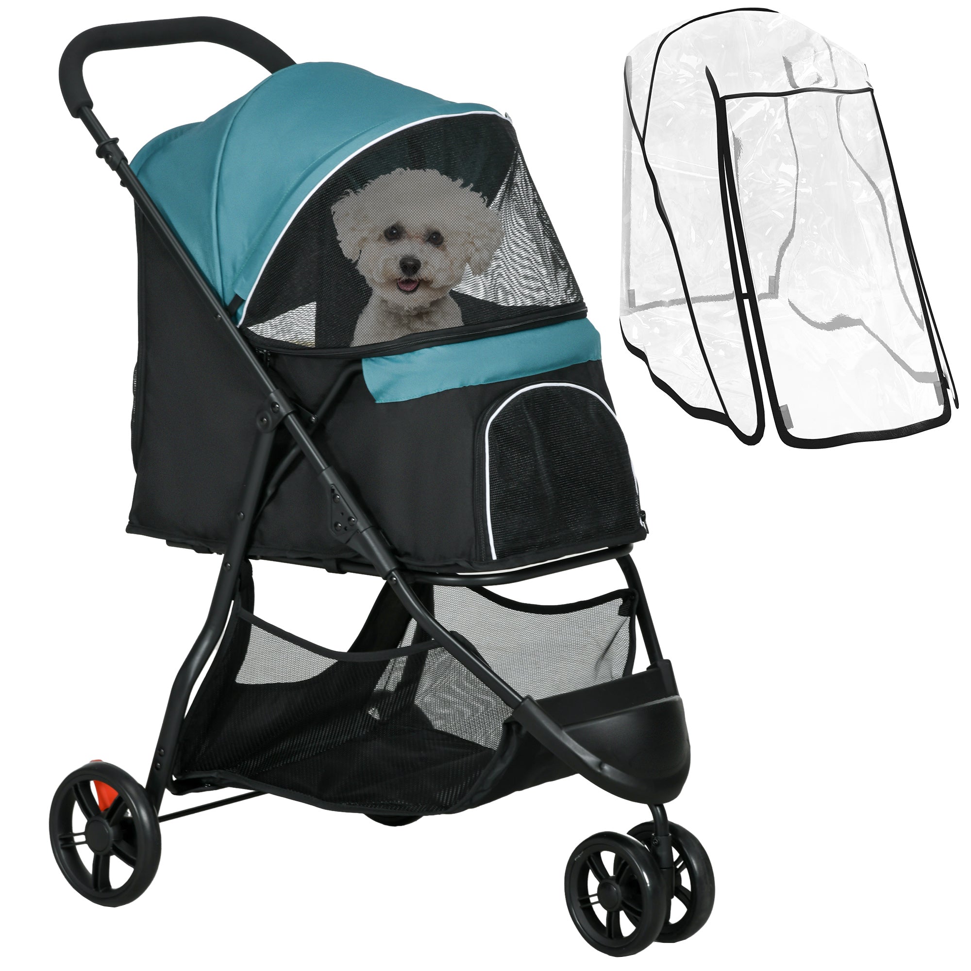 PawHut Foldable Pet Stroller w/ Rain Cover, for XS Dogs, S Dogs - Dark Green - North Peak Garden Furniture