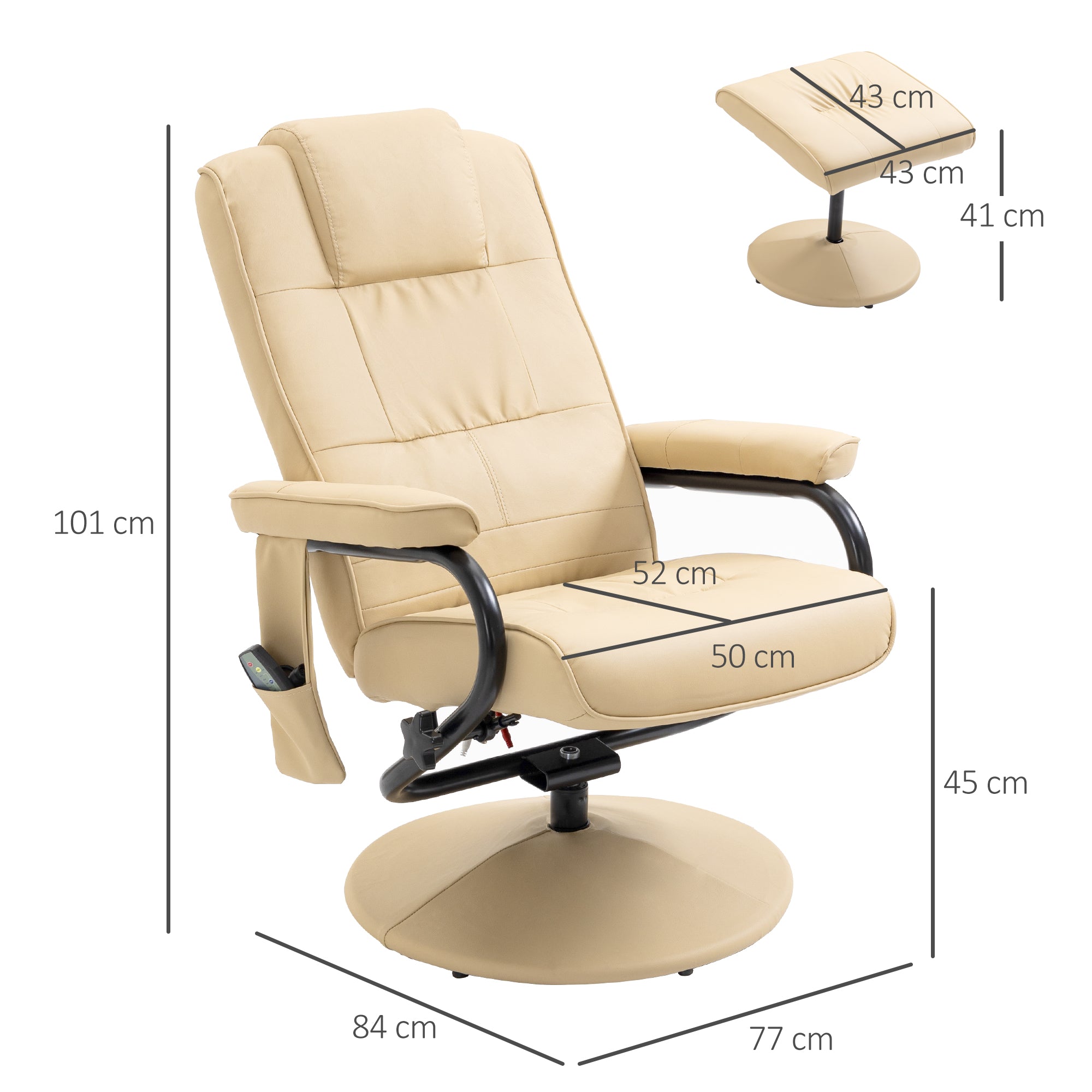 HOMCOM Manual Sofa Reclining Armchair PU Leather Massage Recliner Chair and Ottoman, Cream - North Peak Garden Furniture