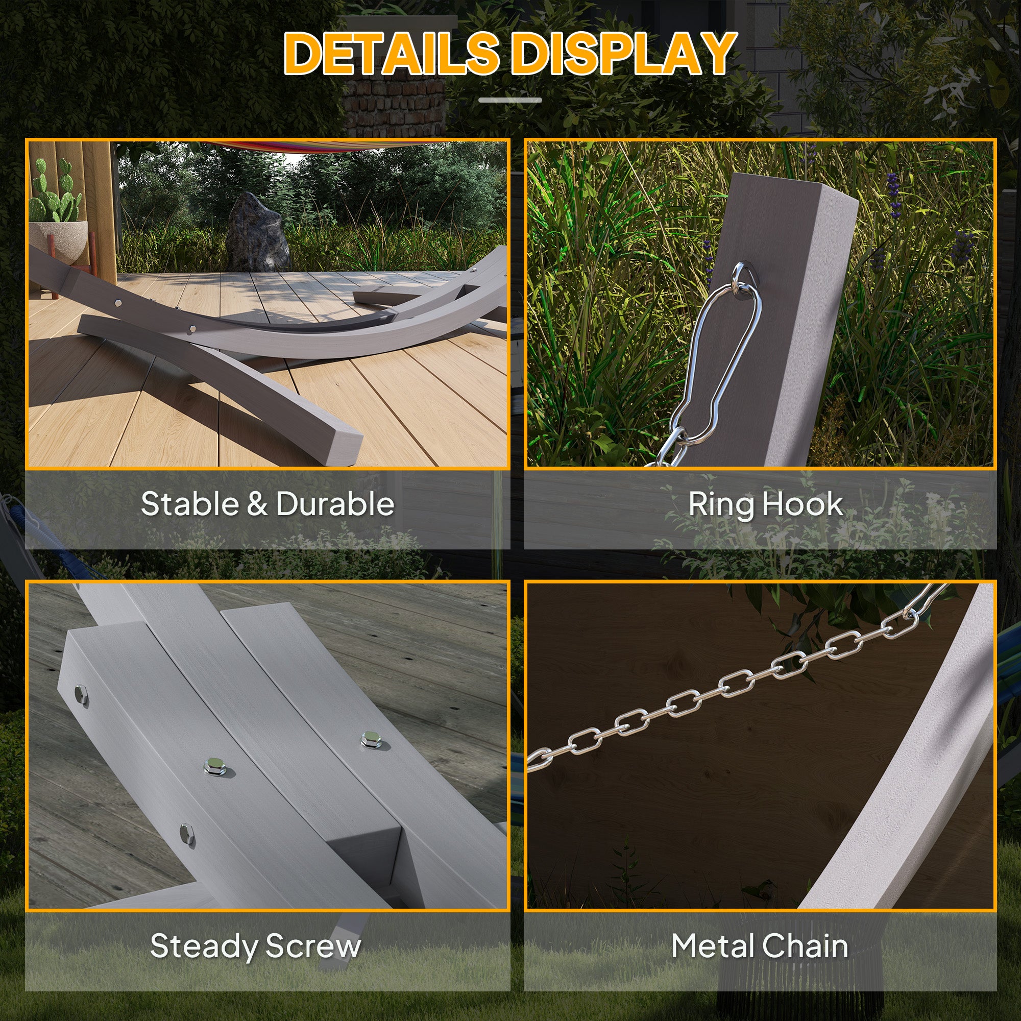 Outsunny 3.25m Wooden Hammock Stand Universal Fit Garden Picnic Camp Accessories, Grey - North Peak Garden Furniture