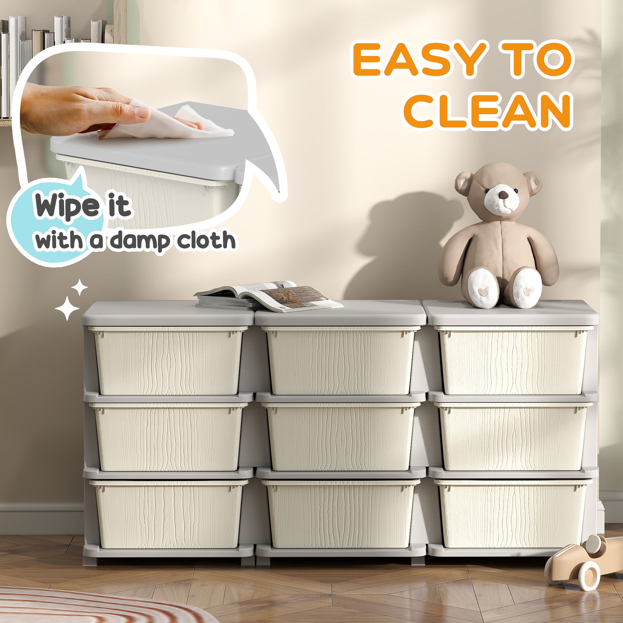 HOMCOM Kids Storage Unit, with Nine Drawers - Cream