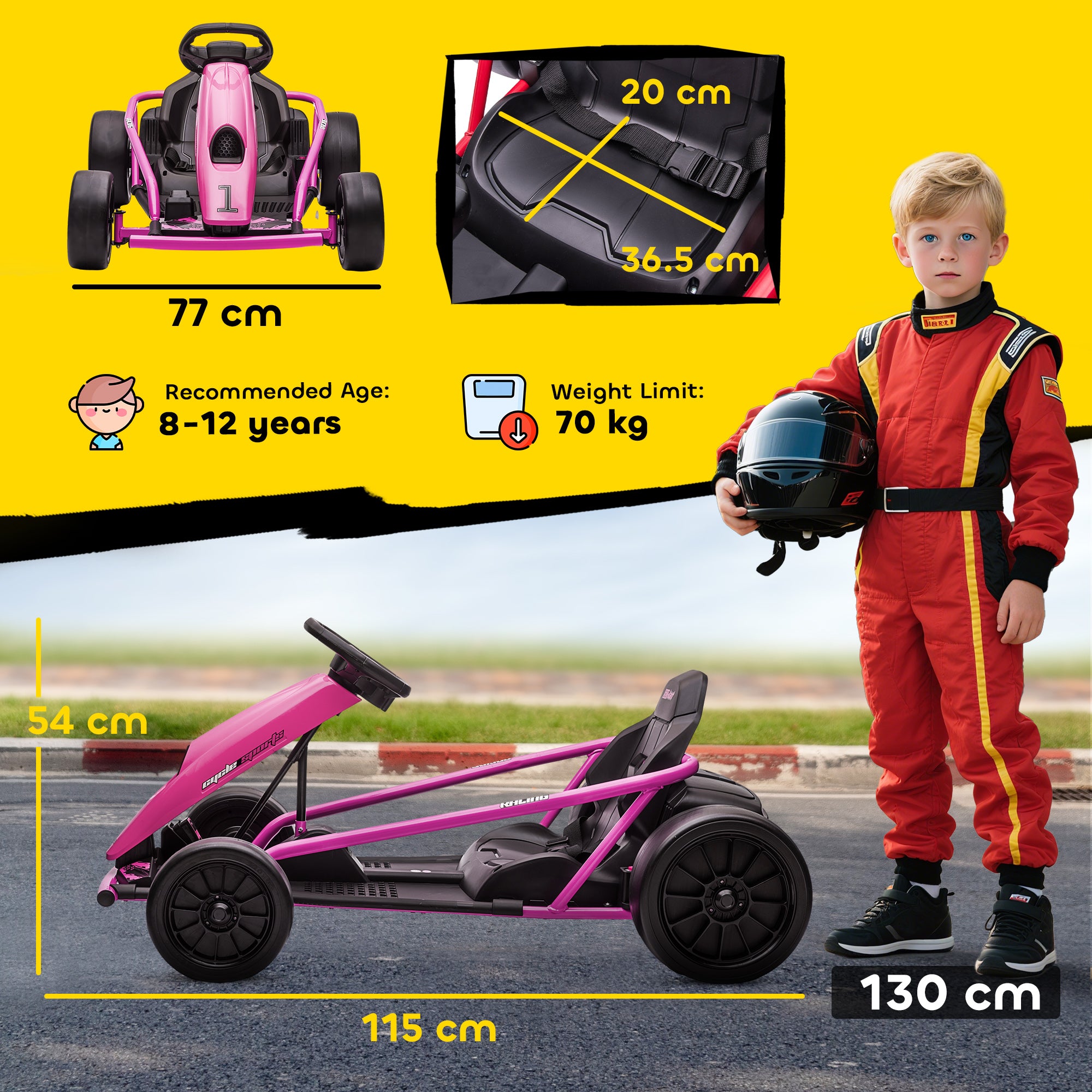 HOMCOM 24V Electric Go Kart for Kids, Drift Ride-On Racing Go Kart with 2 Speeds, for Boys Girls Aged 8-12 Years Old, Pink - North Peak Garden Furniture