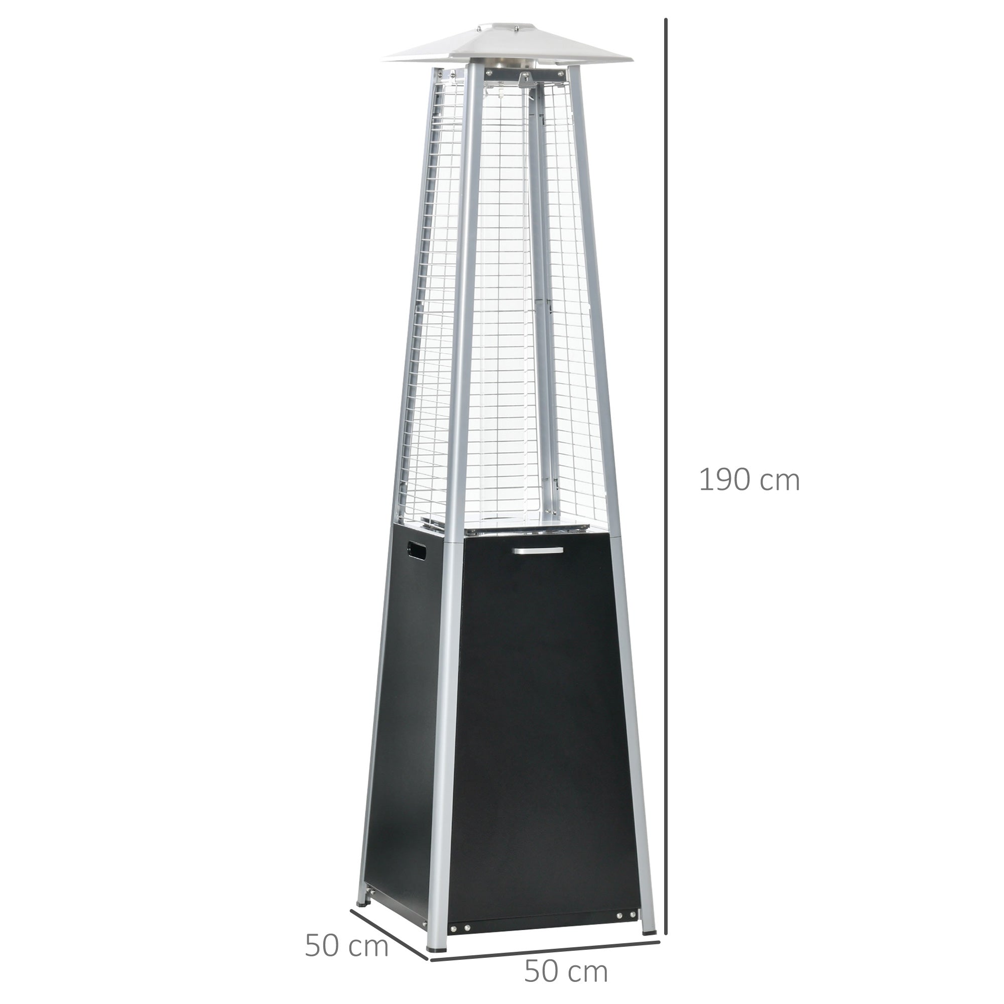 Outsunny 11.2KW Outdoor Patio Gas Heater Freestanding Pyramid Propane Heater Garden Tower Heater with Wheels, Dust Cover, Regulator and Hose, Black, 50 x 50 x 190cm