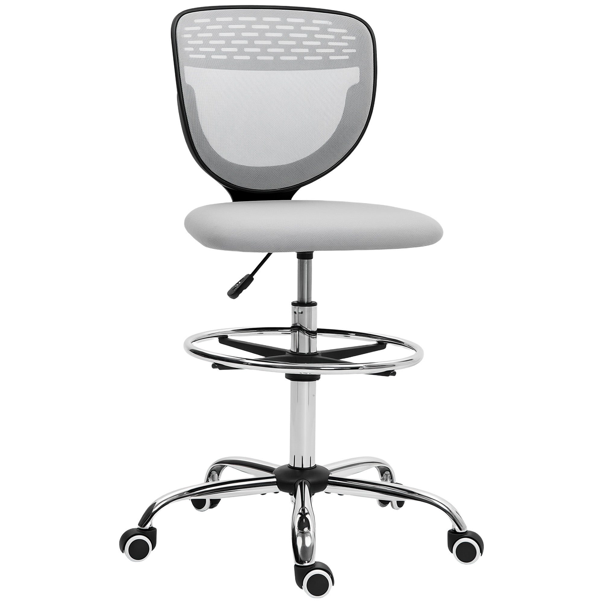 Vinsetto 68-88cm Draughtsman Office Chair, with Wheels - Light Grey - North Peak Garden Furniture