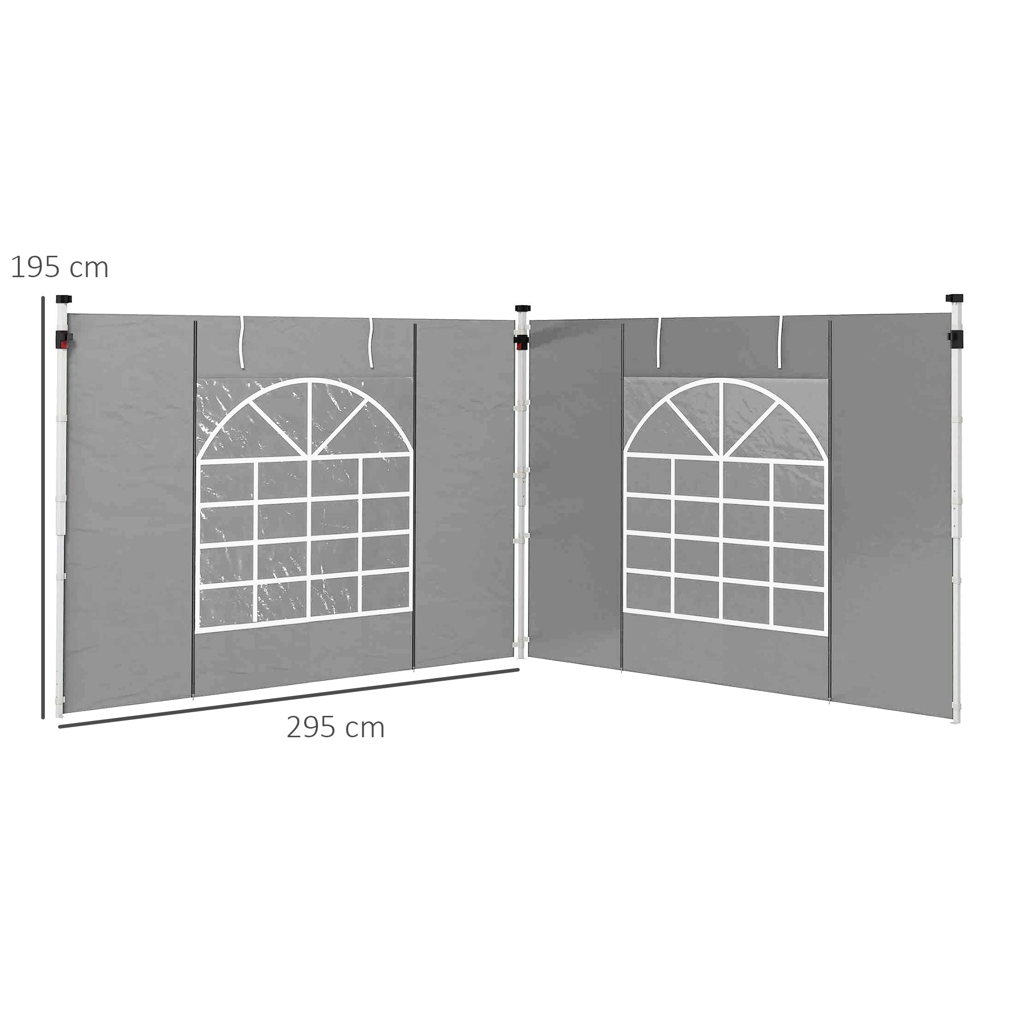 Outsunny Gazebo Side Panels, 2 Pack Sides Replacement, for 3x3(m) or 3x6m Pop Up Gazebo, with Windows and Doors, Light Grey - North Peak Garden Furniture