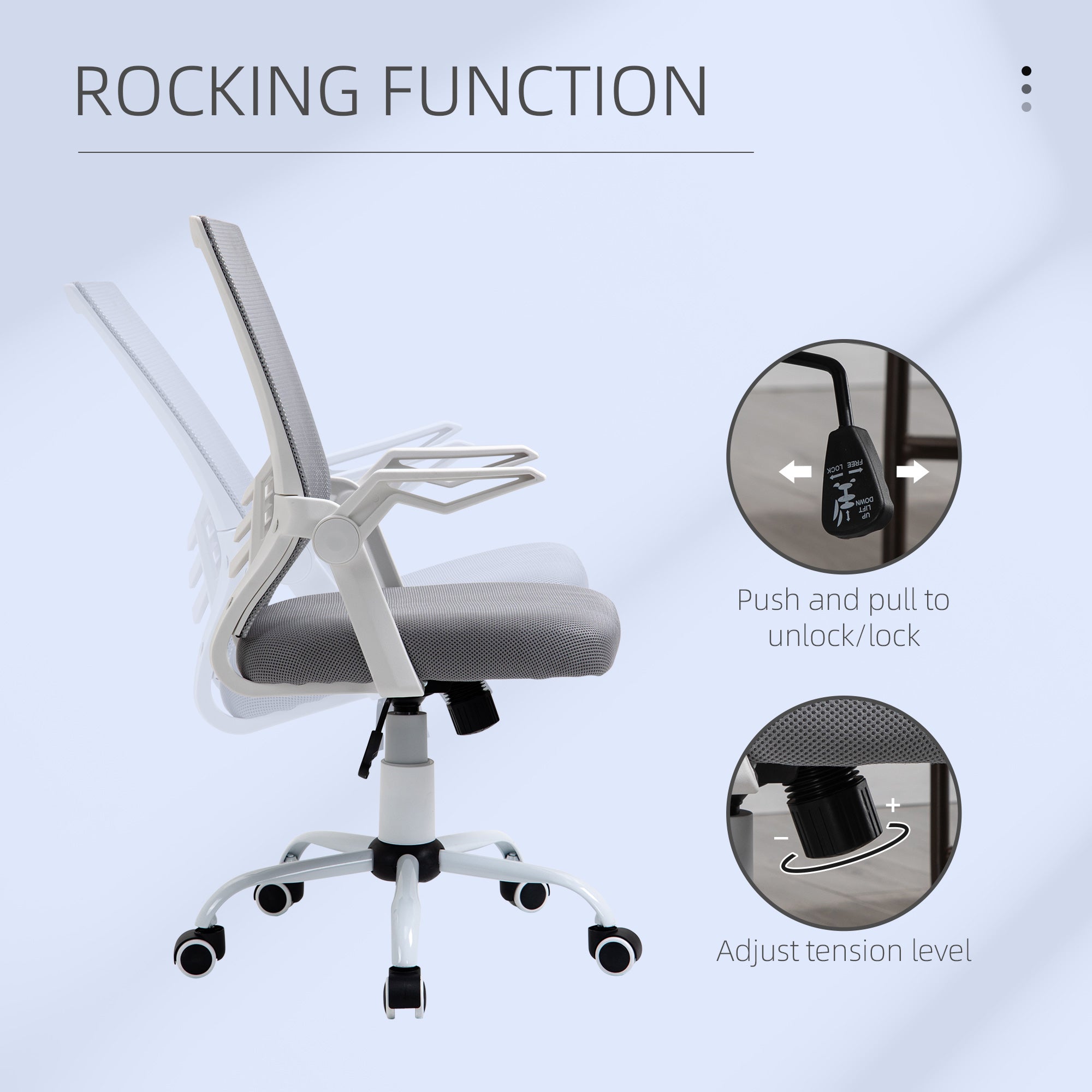 Vinsetto Office Chair, Ergonomic Desk Chair, Executive Computer Chair with 90° Flip-up Armrest and Lumbar Support, Adjustable Height for Home/Office, Grey - North Peak Garden Furniture