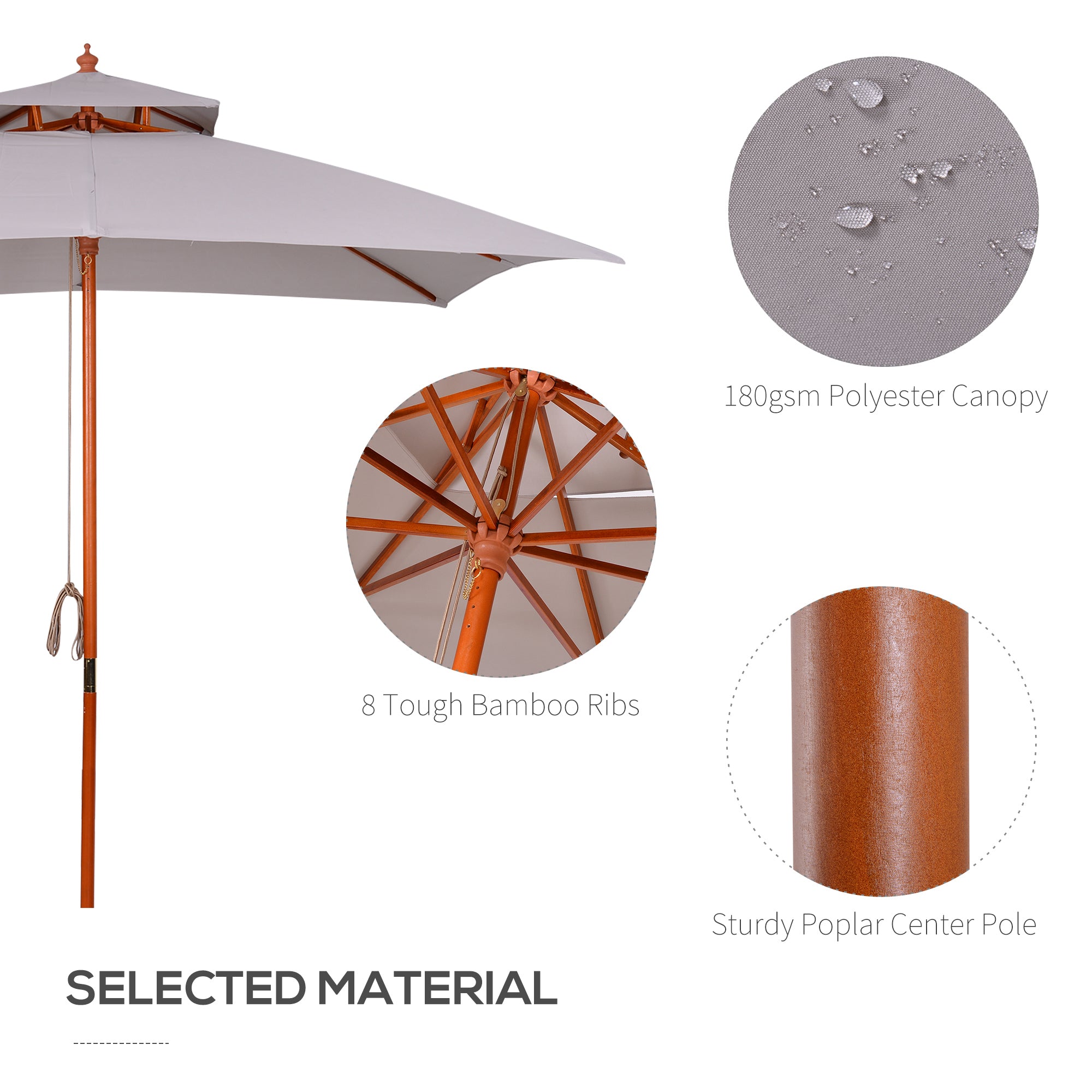 Outsunny 3 x 3 (m) Garden Umbrella, Large Parasol, Outdoor Sunshade Canopy with Double Tier, Grey - North Peak Garden Furniture