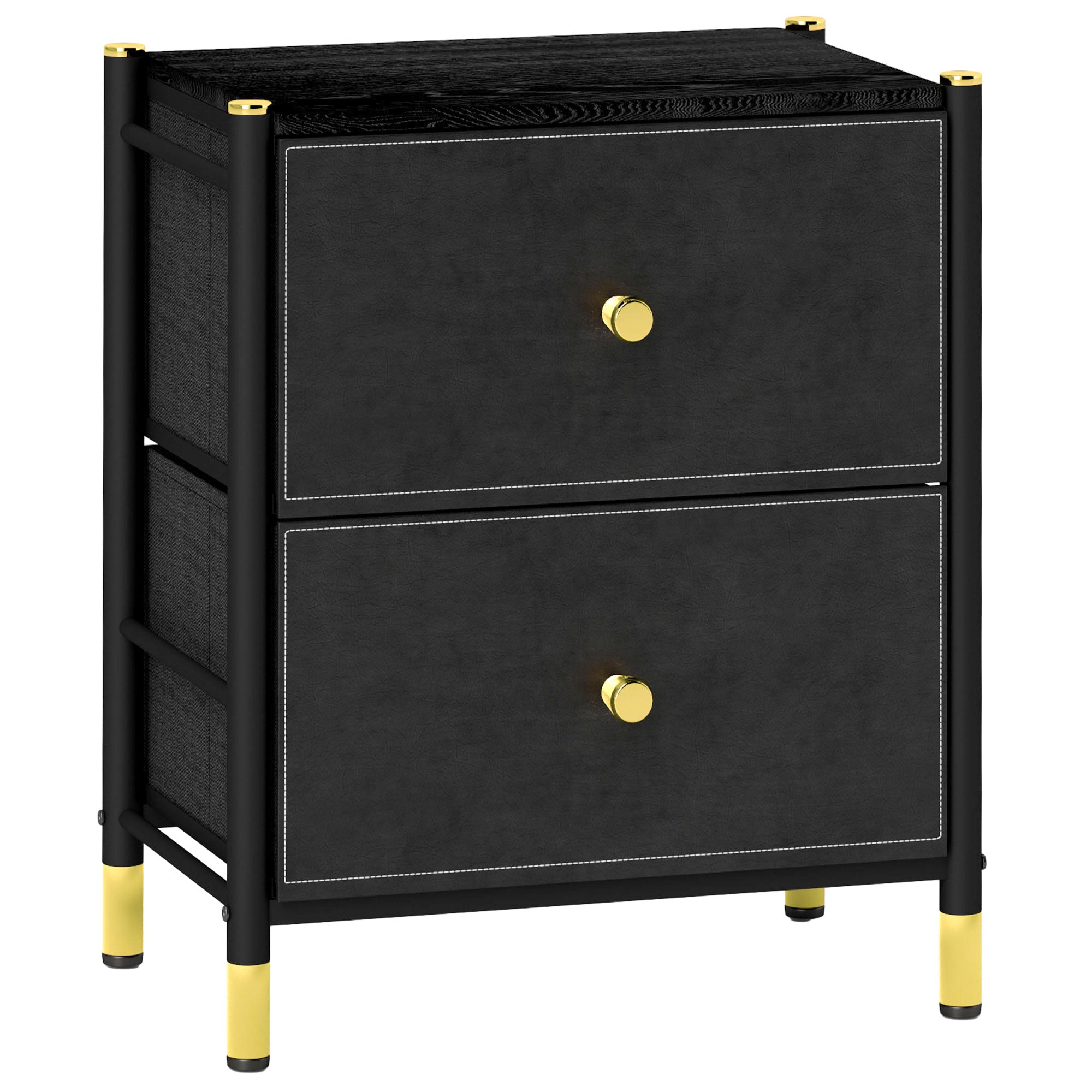 HOMCOM Faux Leather Bedside Table - Black - North Peak Garden Furniture