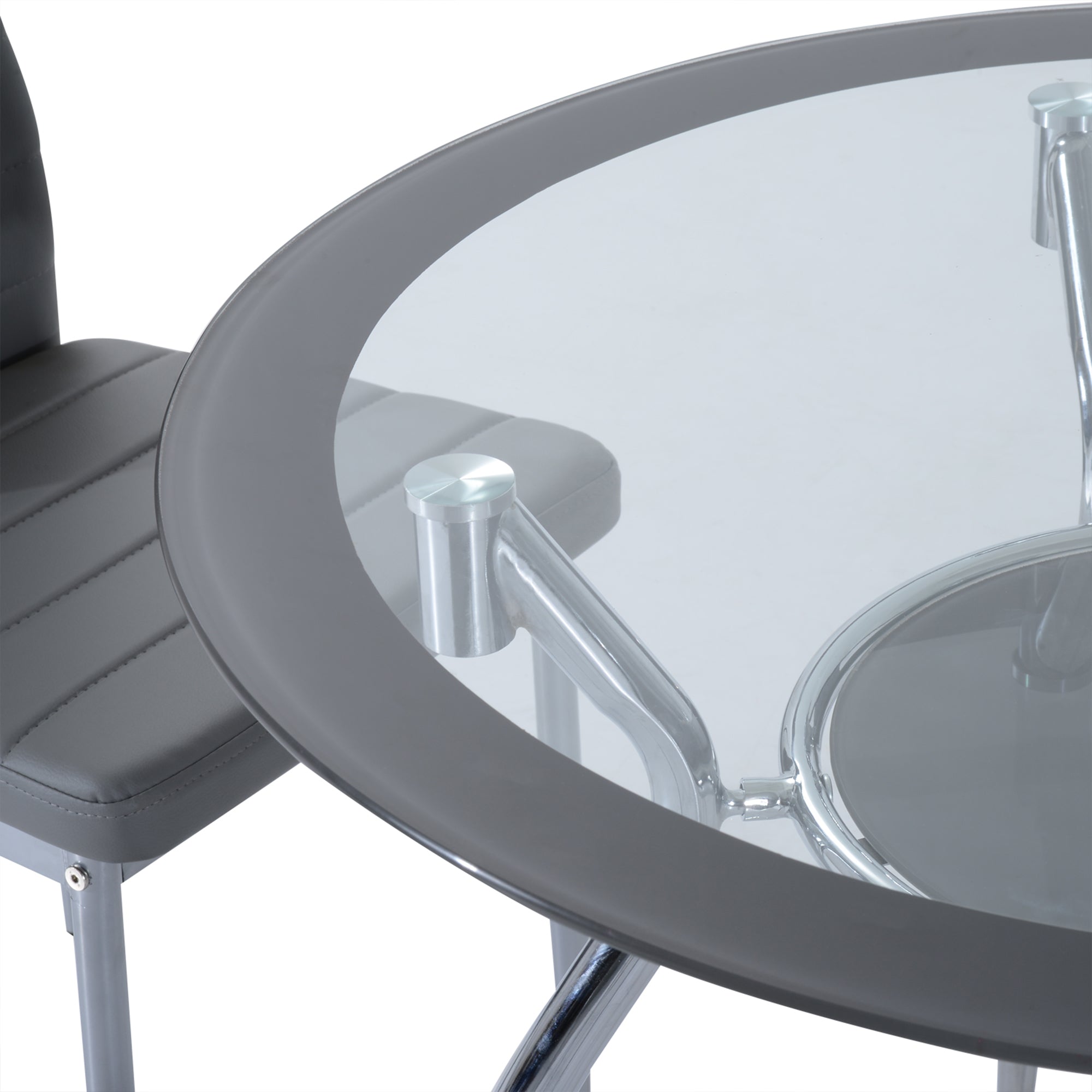HOMCOM Five-Piece Dining Set, with Padded Chairs and Glass-Top Table - Grey - North Peak Garden Furniture