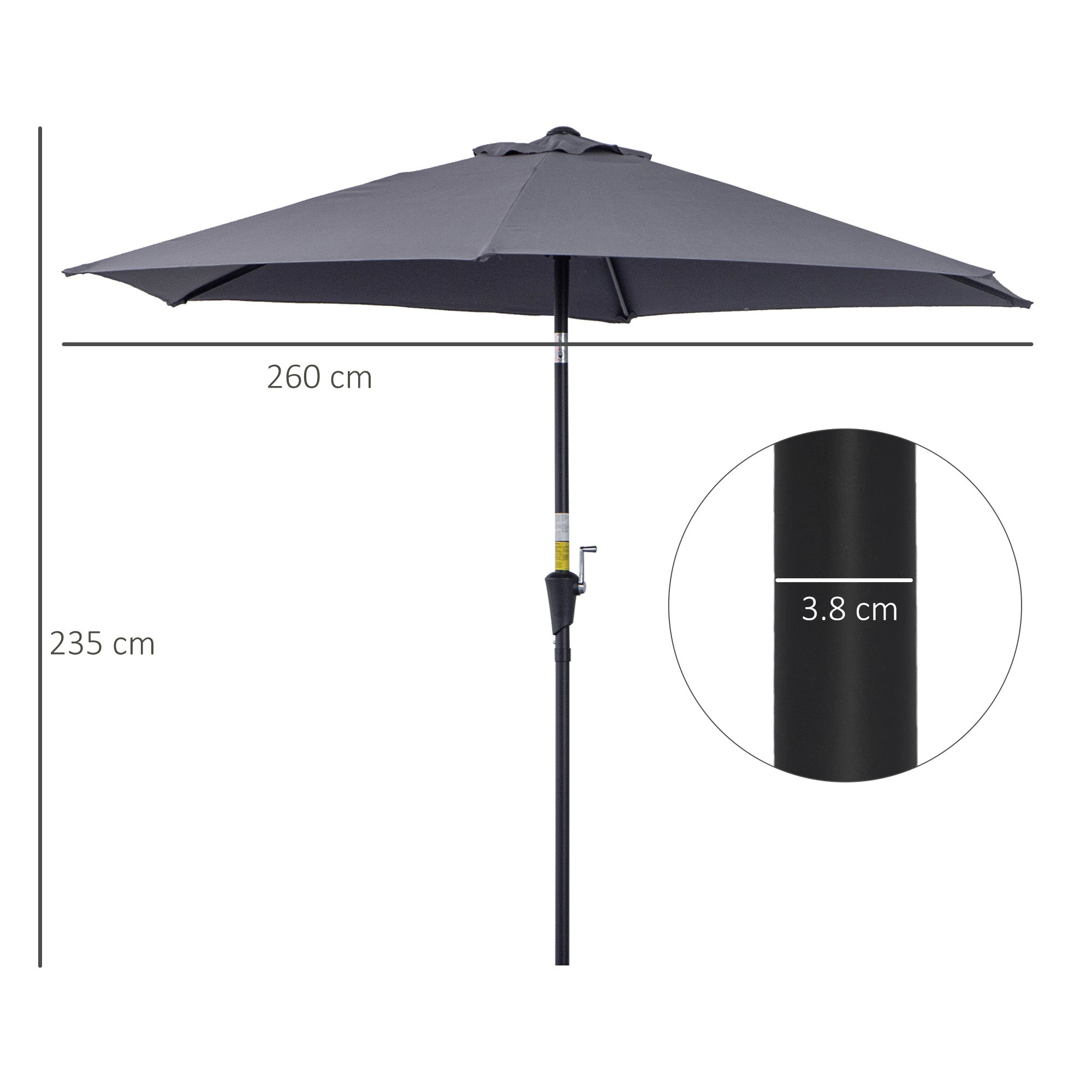 Outsunny Patio Umbrella, 2.7m, Lightweight Aluminium Frame, UV Protection, Grey