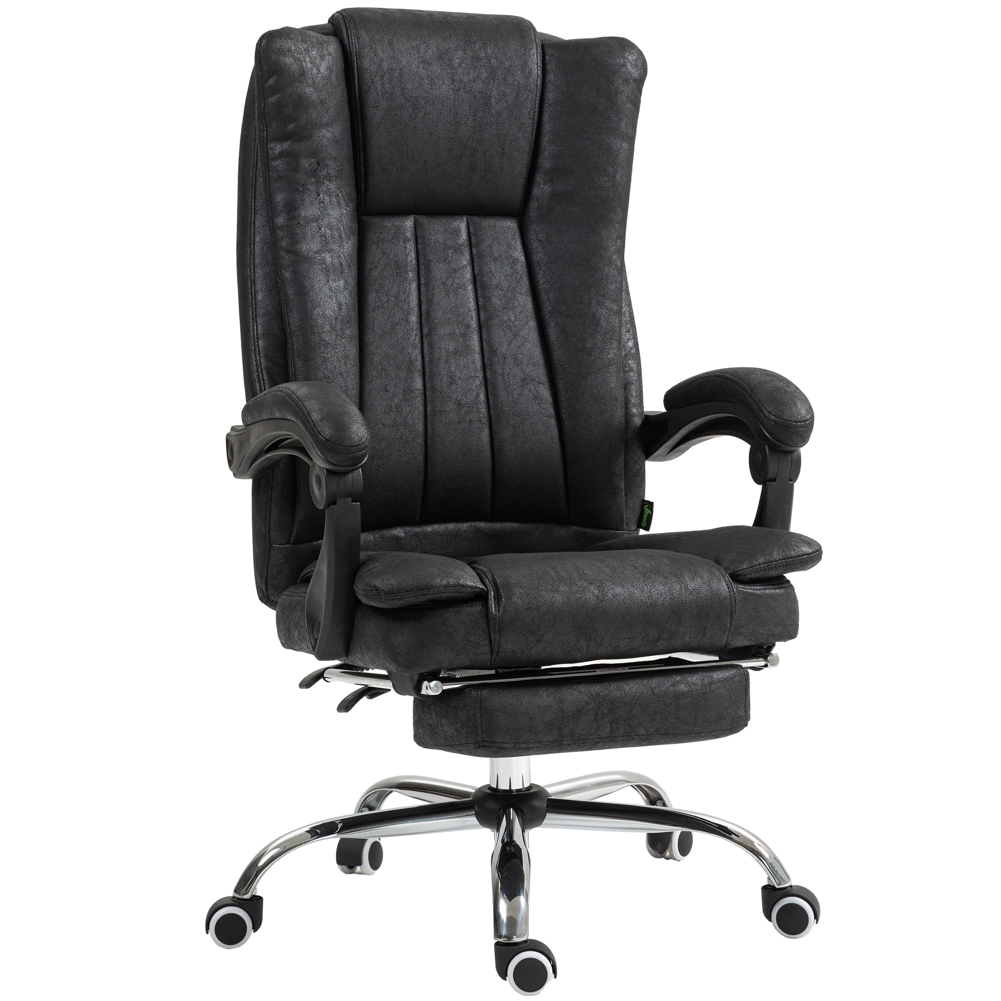Vinsetto Home Office Chair Microfibre Desk Chair with Reclining Function Armrests Swivel Wheels Footrest Black - North Peak Garden Furniture