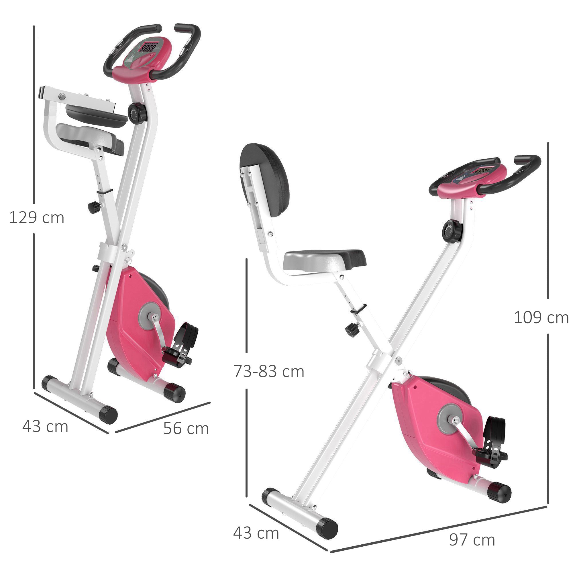 HOMCOM Exercise Bike Fitness Bicycle Indoor trainer Foldable 8-level Magnetic Resistance Adjustable w/LCD Monitor Pulse Sensor, Pink - North Peak Garden Furniture