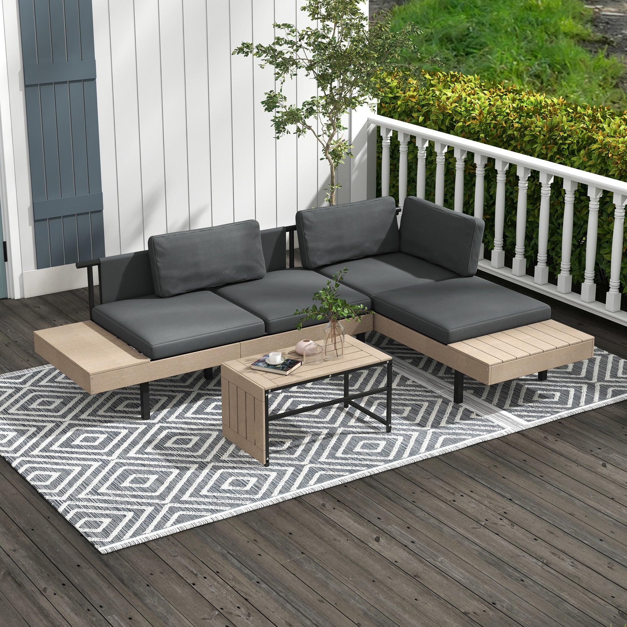 Outsunny Three-Piece 'L' Garden Sofa Set - Grey