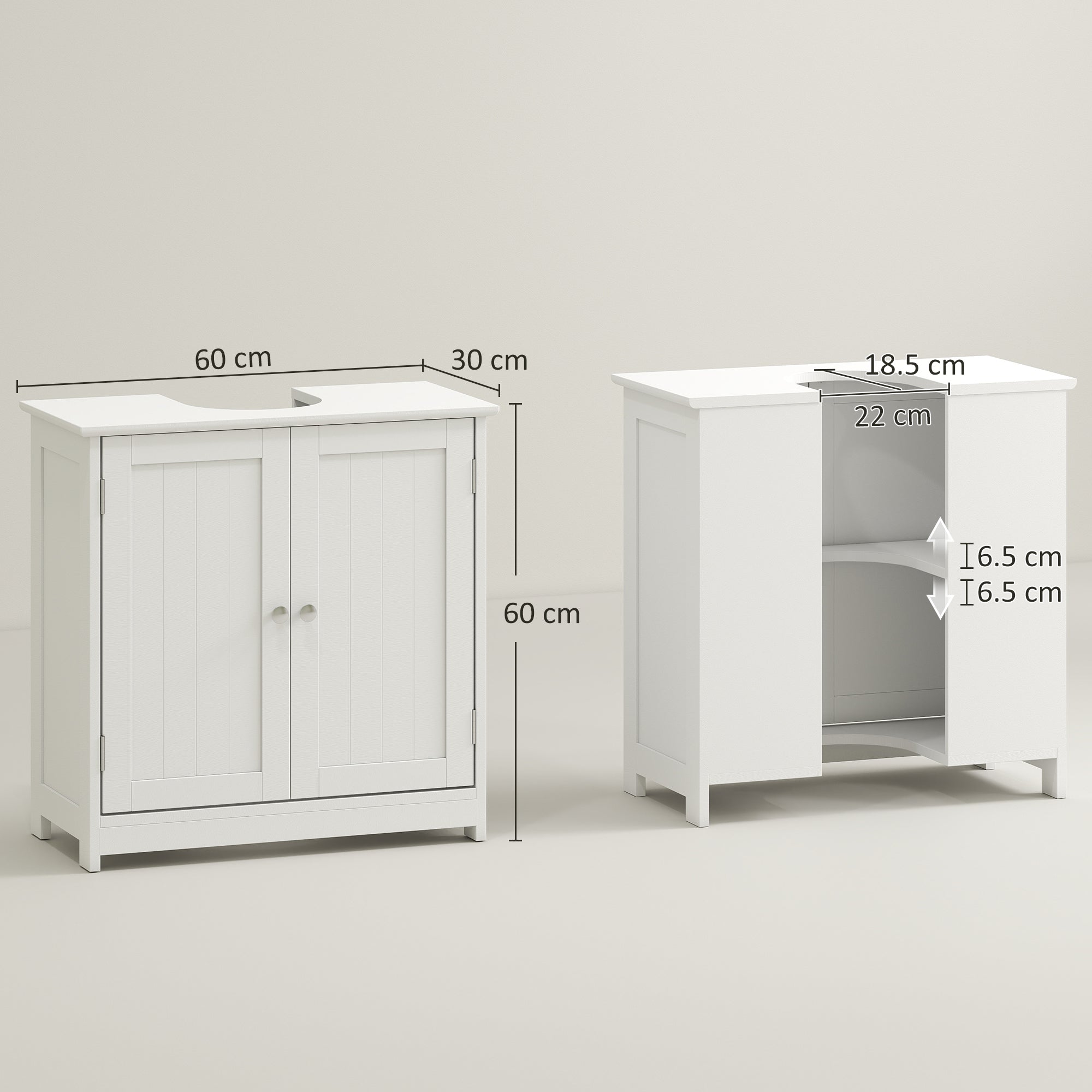 kleankin 60x60cm Under-Sink Storage Cabinet w/ Adjustable Shelf Handles Drain Hole Bathroom Cabinet Space Saver Organizer White - North Peak Garden Furniture