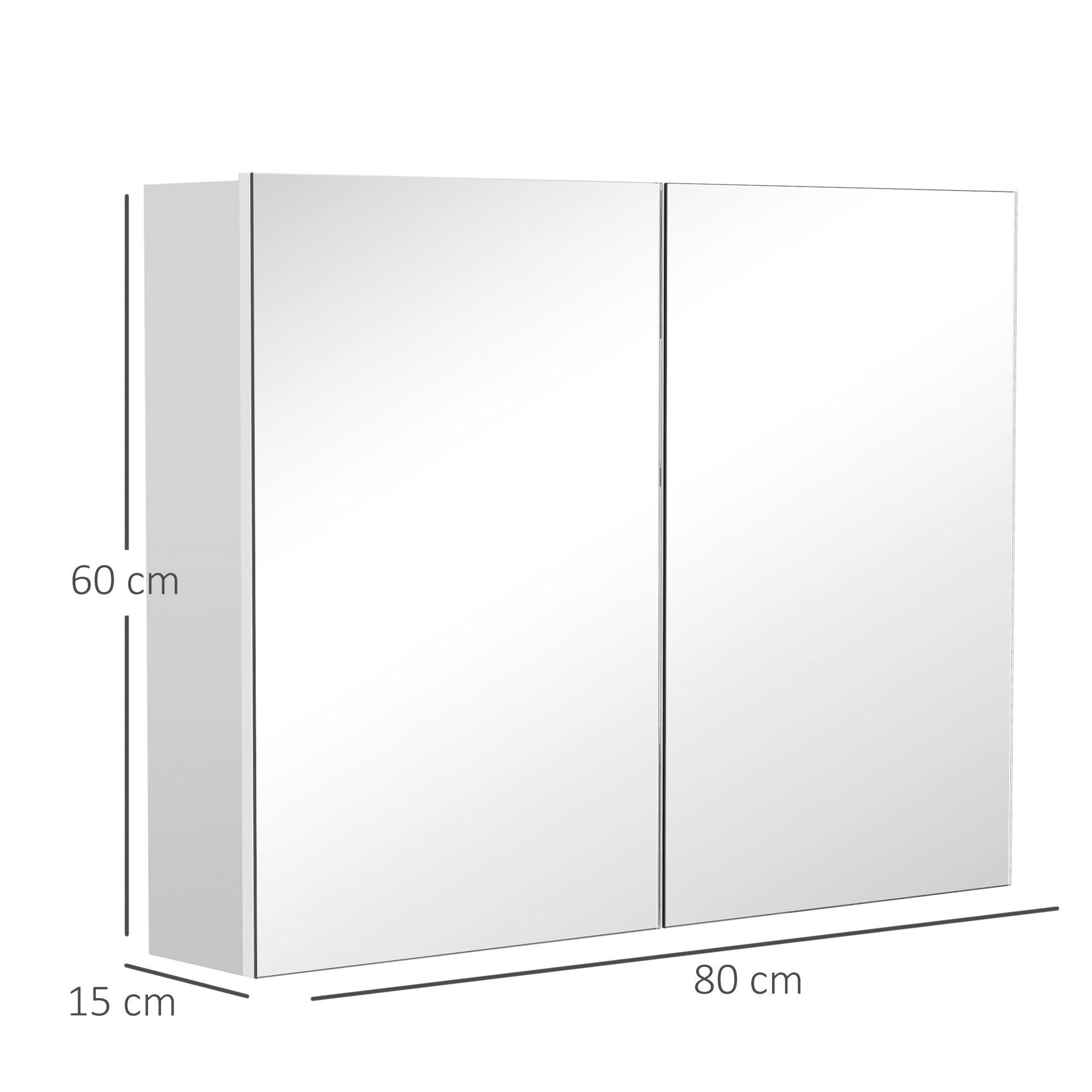 HOMCOM Double Door Wall Mounted Glass Mirror Cabinet Modern Storage Unit Bathroom Shelf Organiser Waterproof Wooden Frame 80Wx15Dx60H(cm)