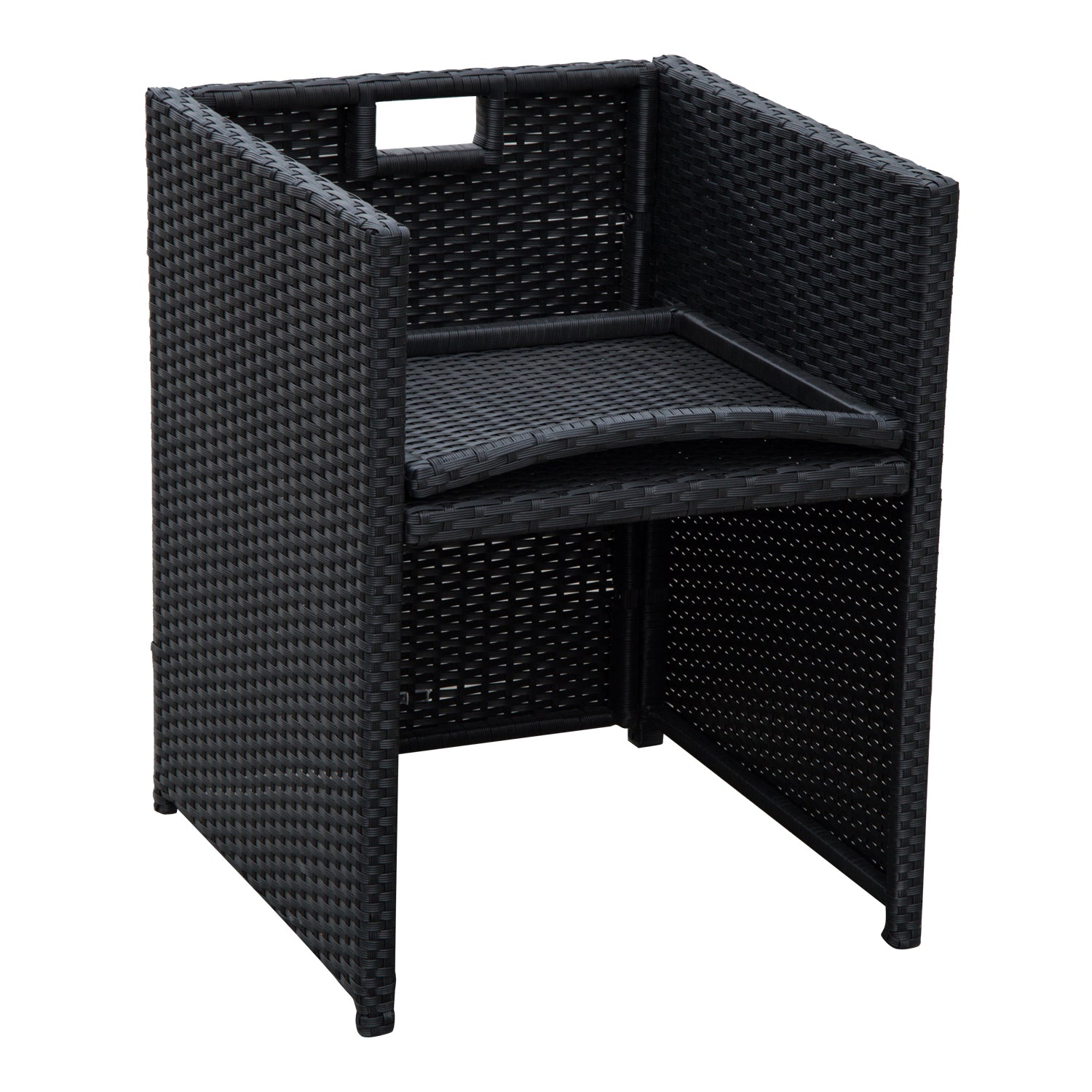 Outsunny 2 Seater Rattan Cube Garden Furniture Set, Rattan Dining Set with Cushions, Outdoor Dining Table and Chairs with 2 Armchairs, 2 Stools, Rectangular Glass Top Table for Patio, Balcony, Black - North Peak Garden Furniture
