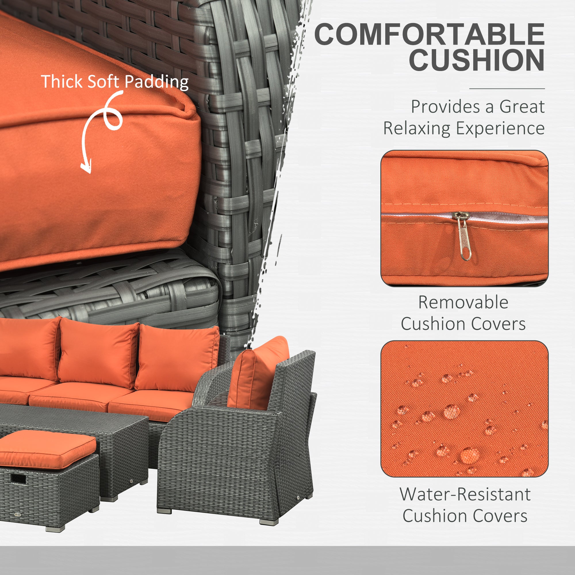Outsunny Six-piece Outdoor Rattan Dining Set, with Reclining Armchairs - Orange - North Peak Garden Furniture