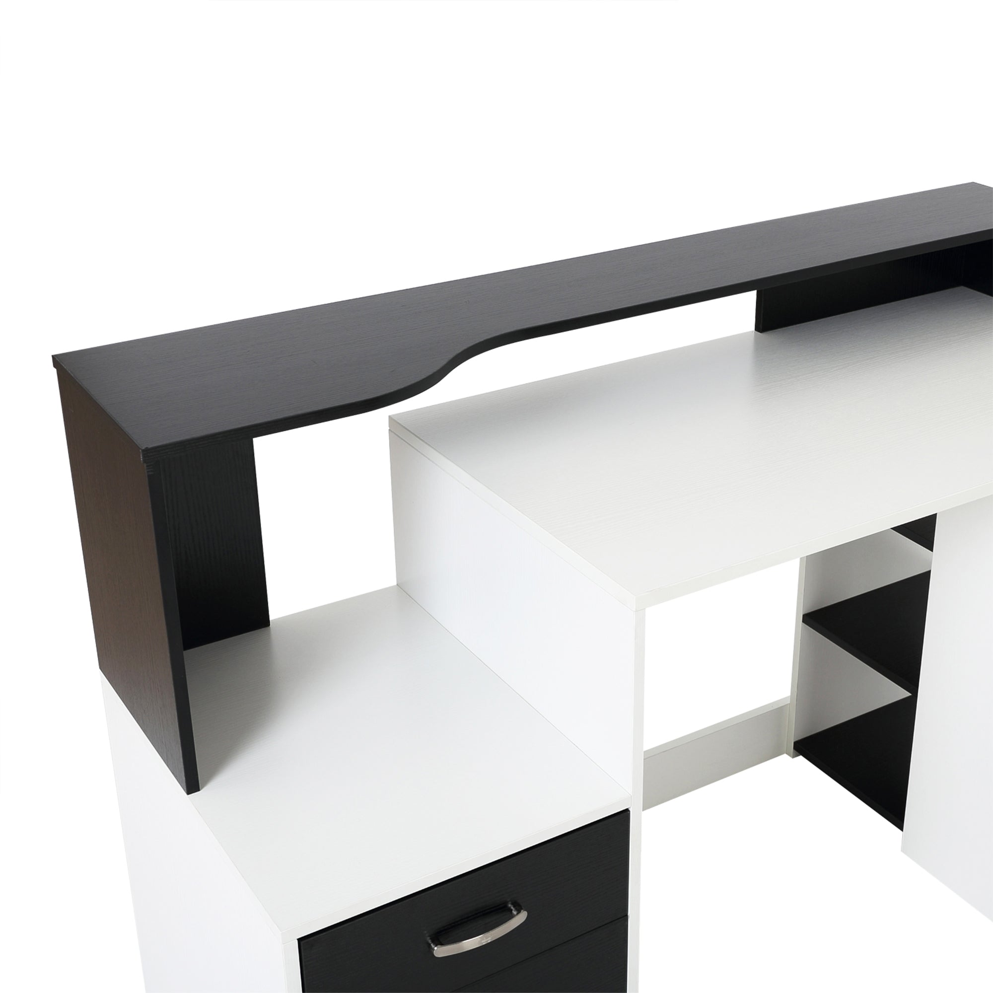 HOMCOM Computer Desk with Drawers and Storage Shelves, Reception Desk, Study Workstation for Home Office, 137 x 55 x 92cm, Black and White - North Peak Garden Furniture