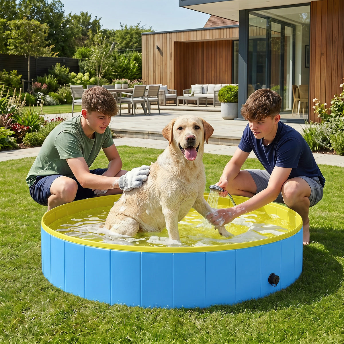 PawHut Foldable Dog Pool for Puppies and Ducks Dog Paddling Pool Bath Tub, Blue, 160 x 30cm