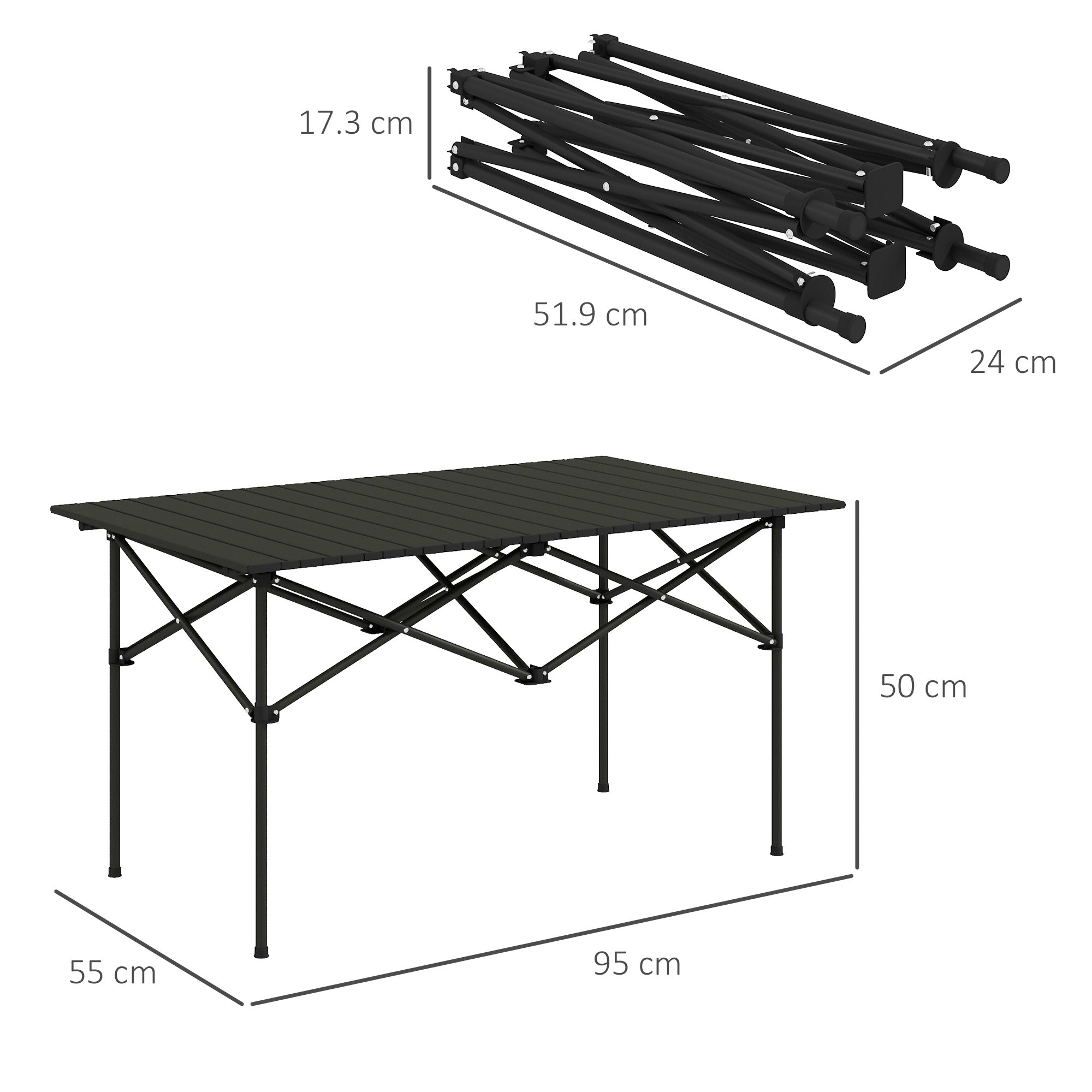 Outsunny Two-Seater Portable Aluminium Table, with Roll-Up Tabletop and Bag - Black - North Peak Garden Furniture