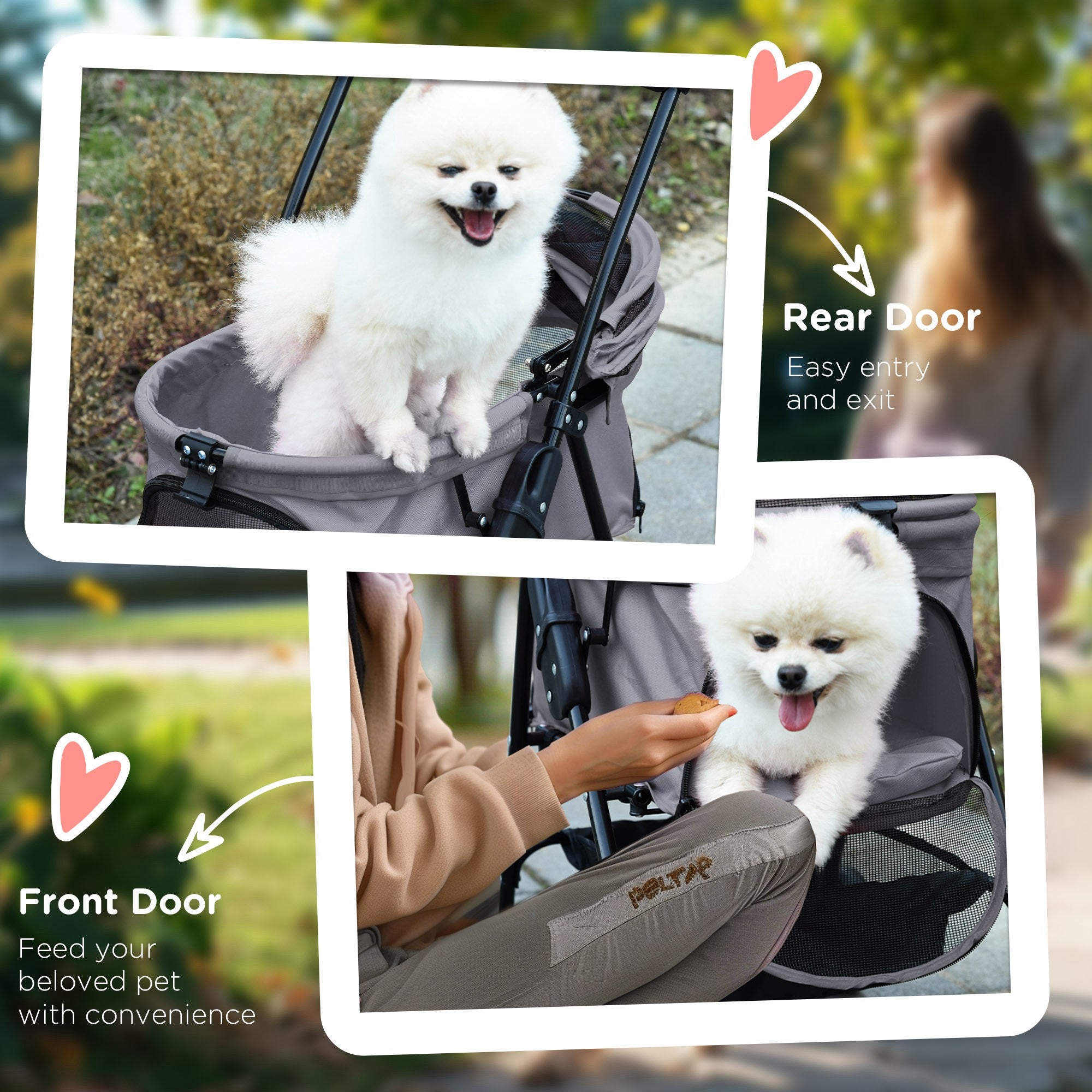 PawHut Dog Pram Dog Stroller Foldable Pet Pushchair with 4 Wheels, Safety Leashes, Cup Holder for Small Dogs, Grey - North Peak Garden Furniture