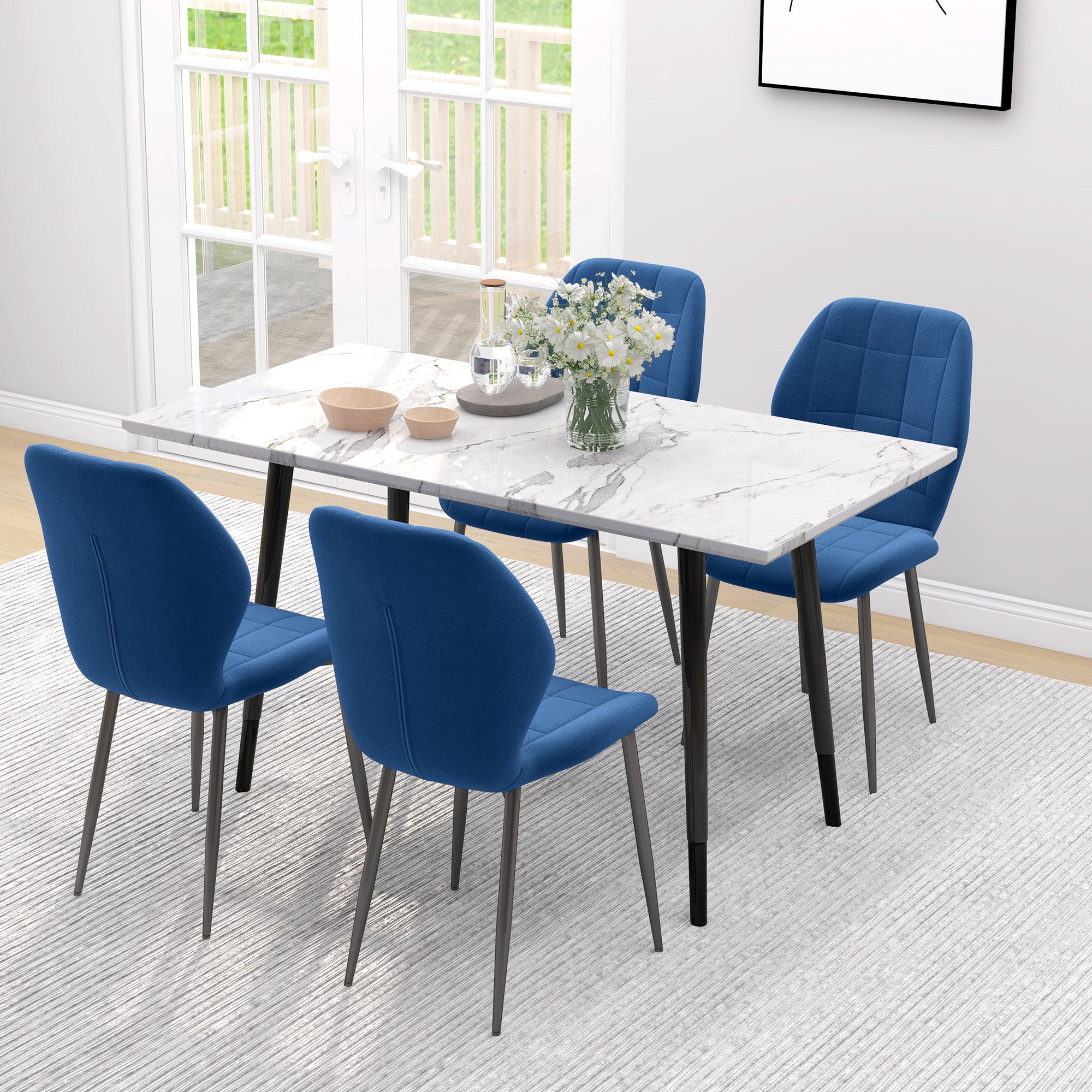 HOMCOM Set of Four Velvet Relaxed Tub Dining Chairs - Dark Blue - North Peak Garden Furniture