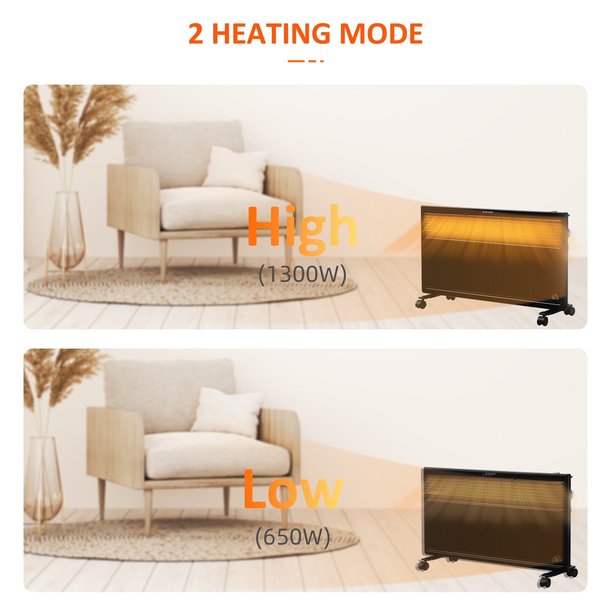 HOMCOM Convector Radiator Heater Freestanding or Wall-mounted Portable Electric Heating with 2 Heat Settings, Adjustable Thermostat and Safety Cut-Off, Black - North Peak Garden Furniture